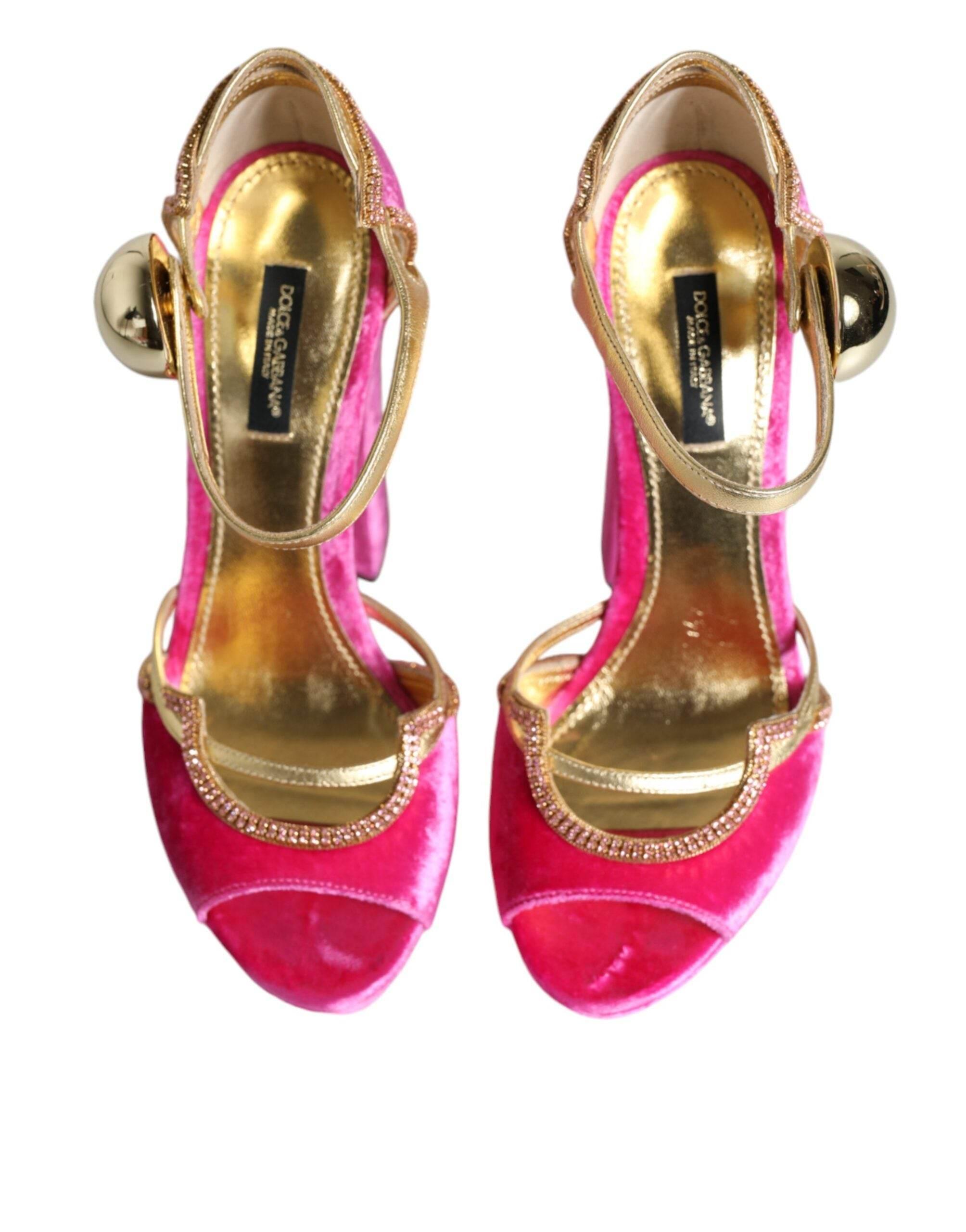 Dolce & Gabbana Pink Velvet Platform Ankle Strap Heel Sandals Shoes - Hilstor