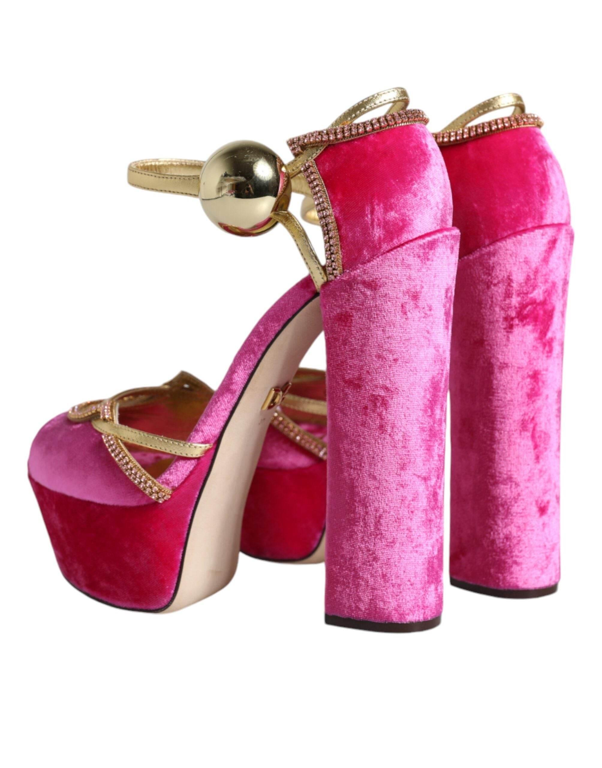 Dolce & Gabbana Pink Velvet Platform Ankle Strap Heel Sandals Shoes - Hilstor