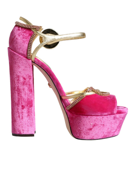 Dolce & Gabbana Pink Velvet Platform Ankle Strap Heel Sandals Shoes - Hilstor
