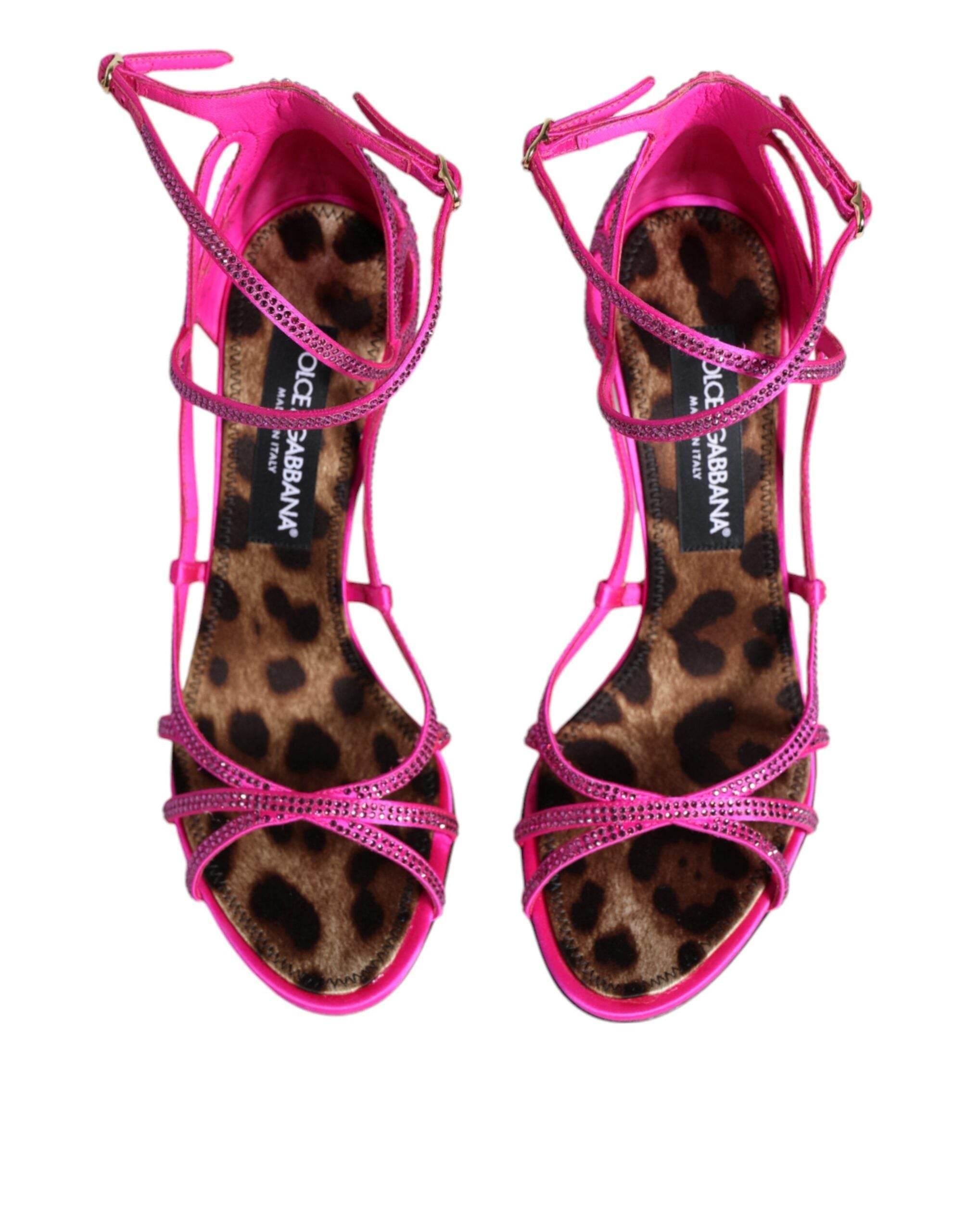 Dolce & Gabbana Pink Strass Ankle Strap Heels Sandals Shoes - Hilstor
