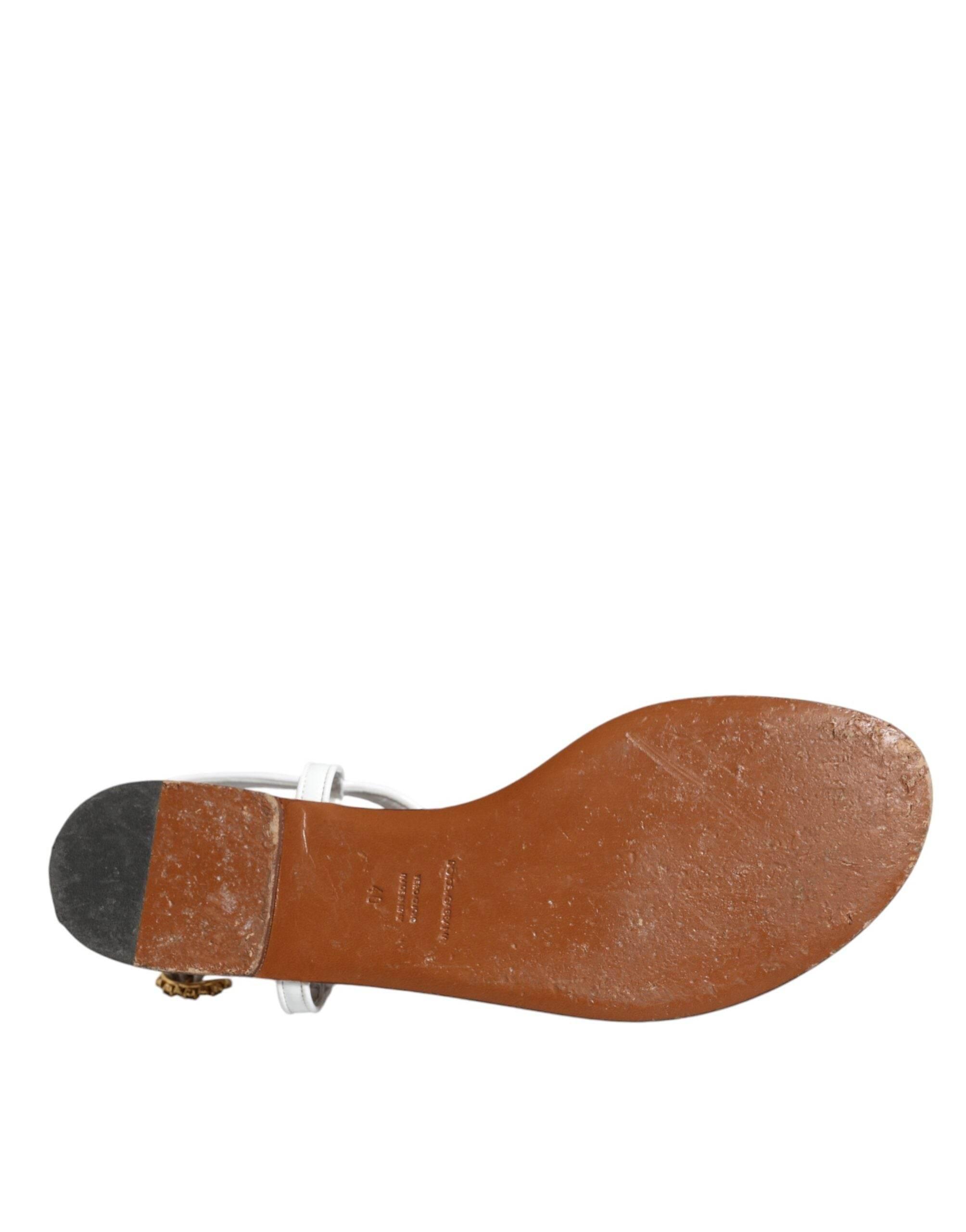 Dolce & Gabbana White Leather Coins Flip Flops Sandals Shoes - Hilstor