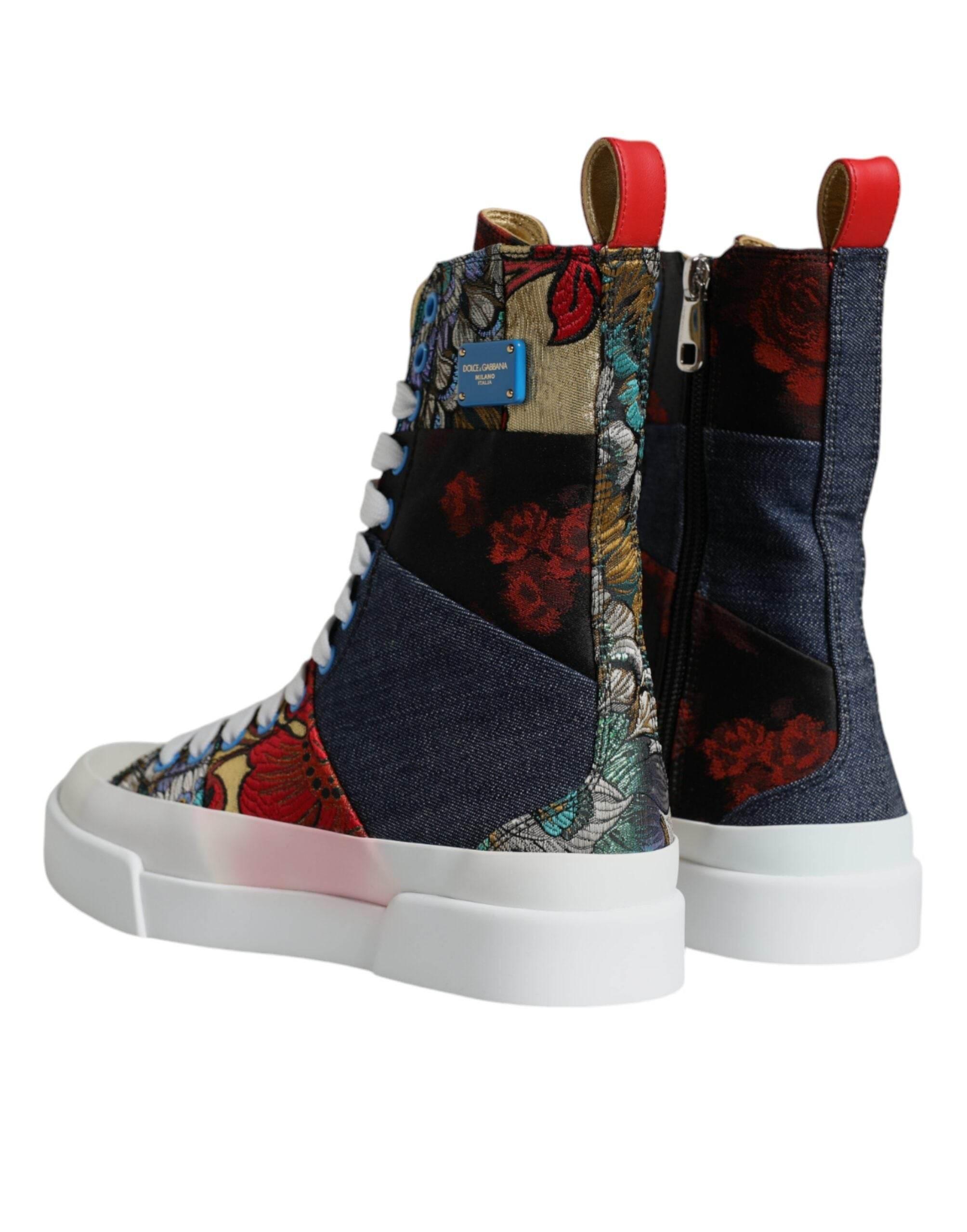 Dolce & Gabbana Multicolor Patchwork High Top Sneakers Shoes - Hilstor