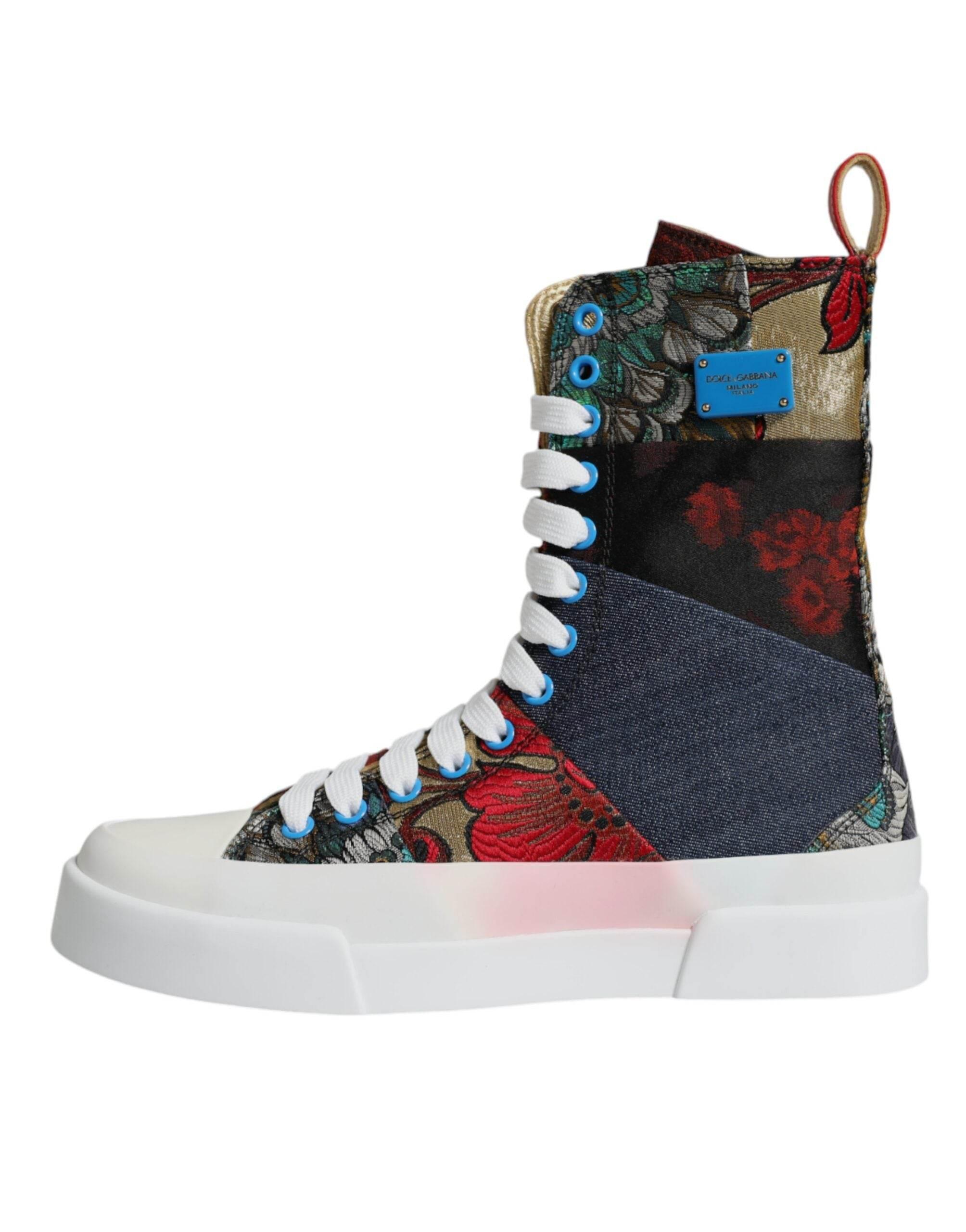 Dolce & Gabbana Multicolor Patchwork High Top Sneakers Shoes - Hilstor