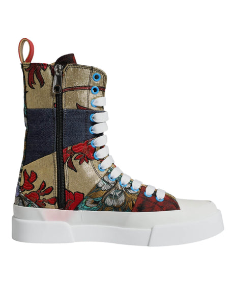 Dolce & Gabbana Multicolor Patchwork High Top Sneakers Shoes - Hilstor