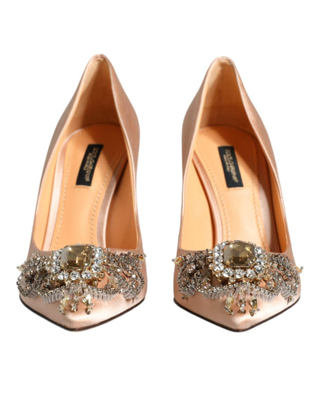 Dolce & Gabbana Beige Satin Crystal High Heels Pumps Shoes - Hilstor