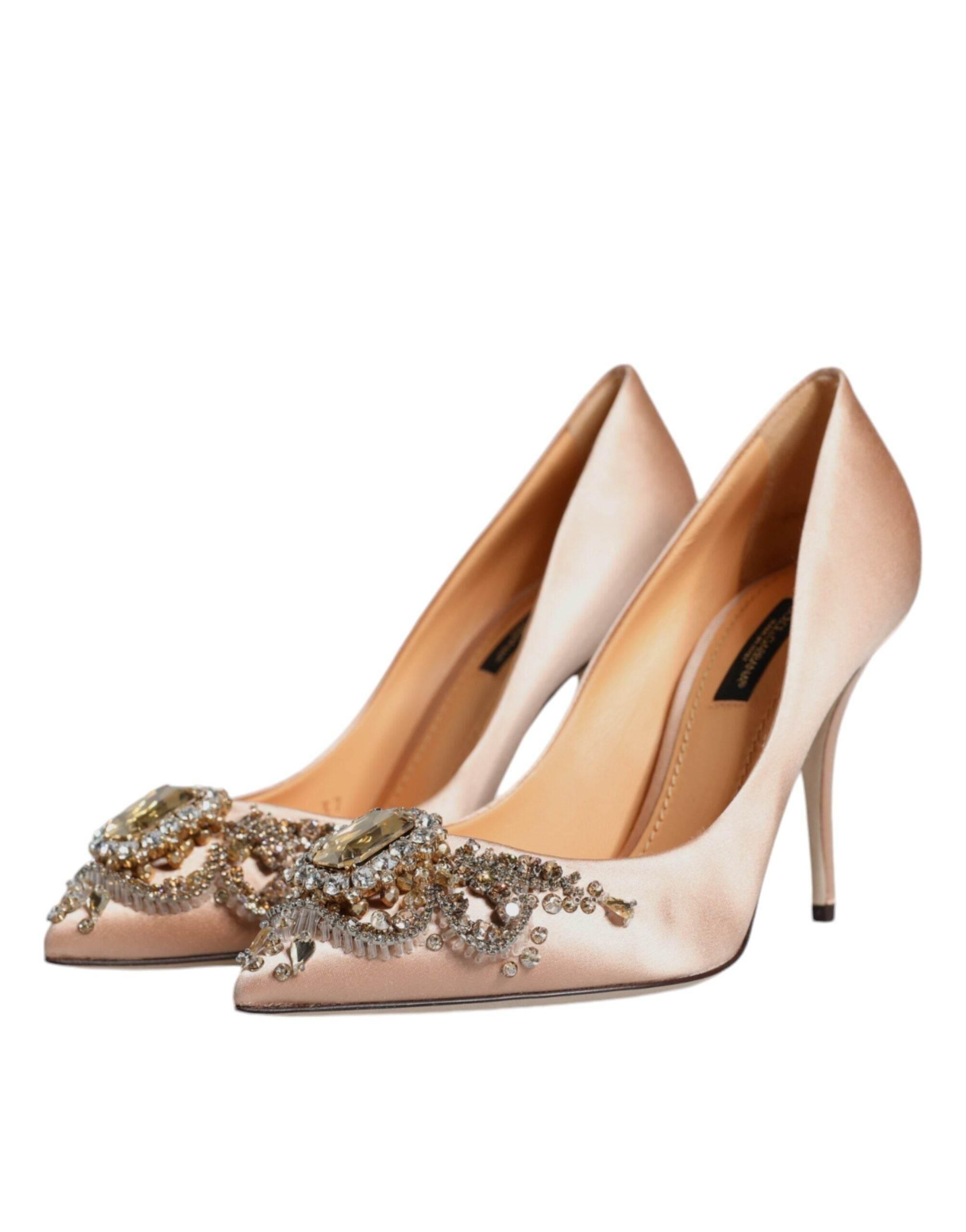 Dolce & Gabbana Beige Satin Crystal High Heels Pumps Shoes - Hilstor
