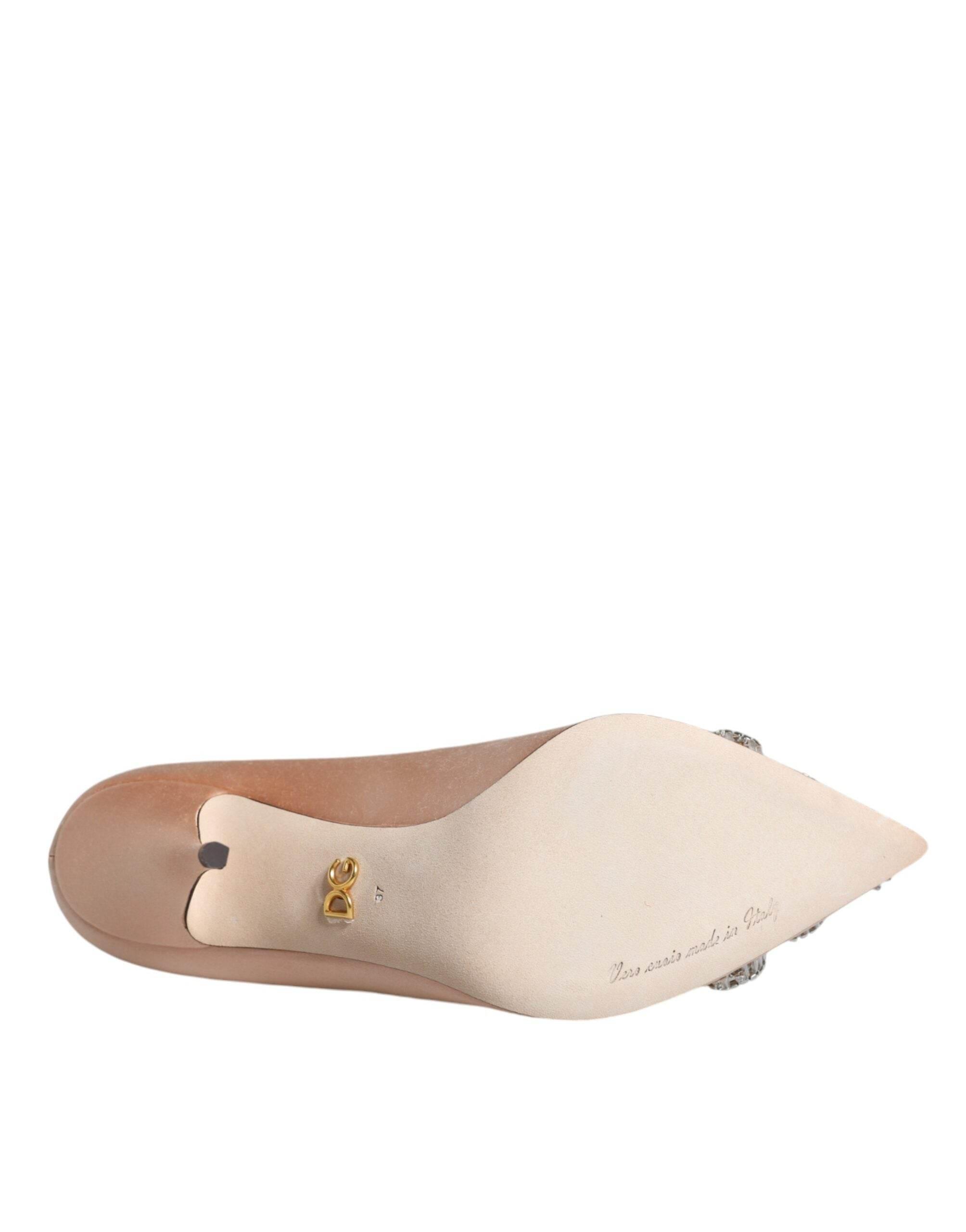 Dolce & Gabbana Beige Satin Crystal High Heels Pumps Shoes - Hilstor