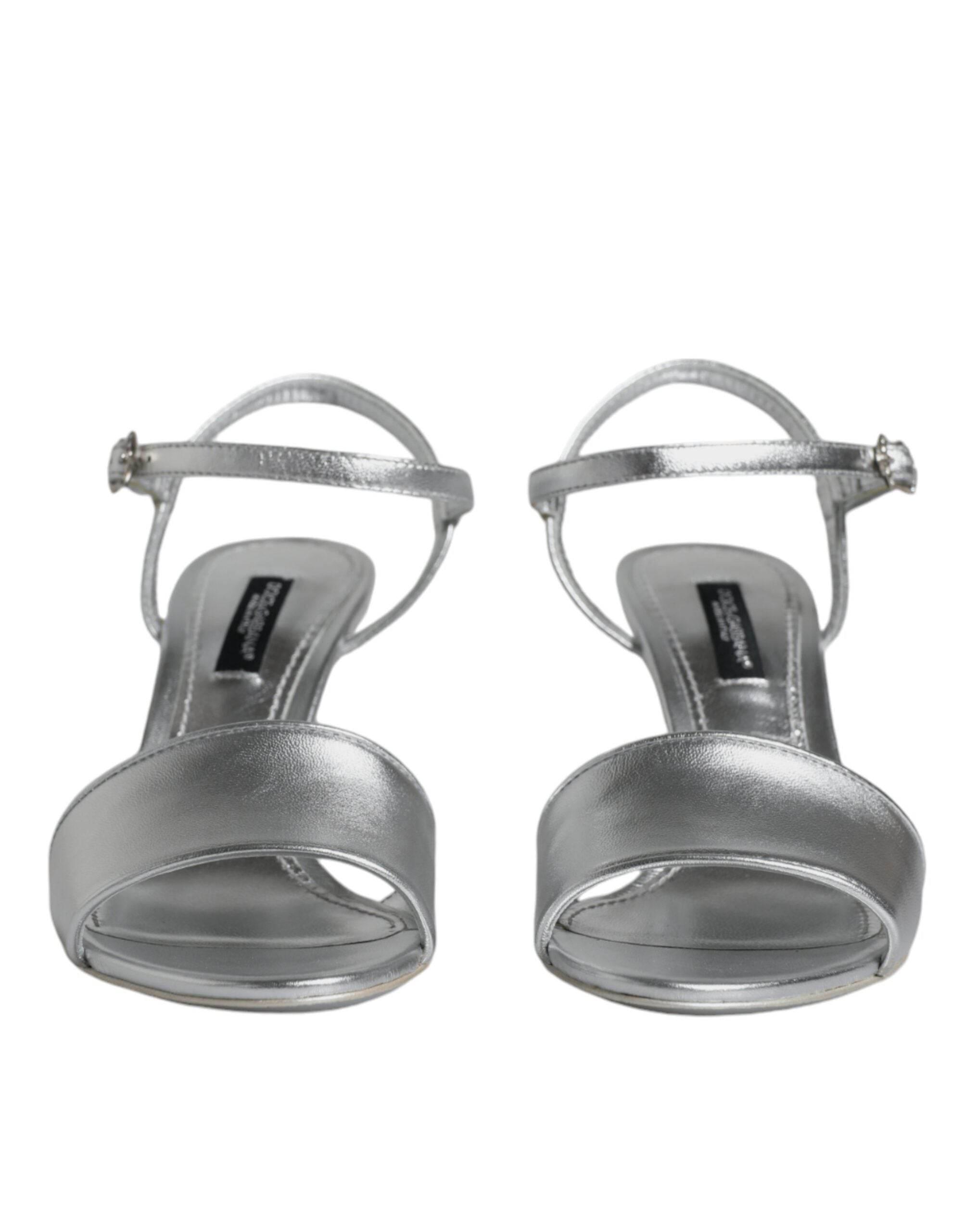 Dolce & Gabbana Silver KEIRA Heels Ankle Strap Sandals Shoes - Hilstor