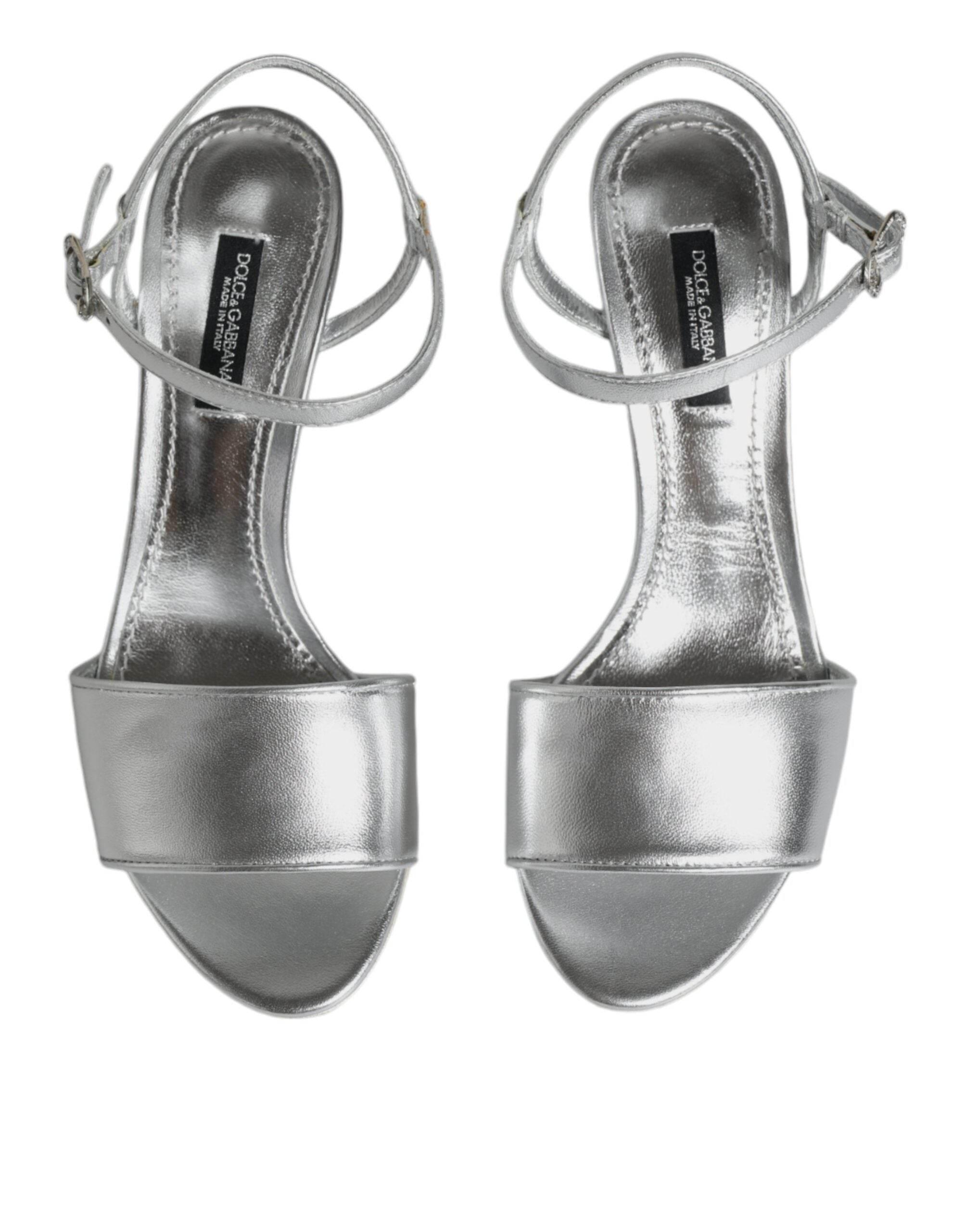Dolce & Gabbana Silver KEIRA Heels Ankle Strap Sandals Shoes - Hilstor