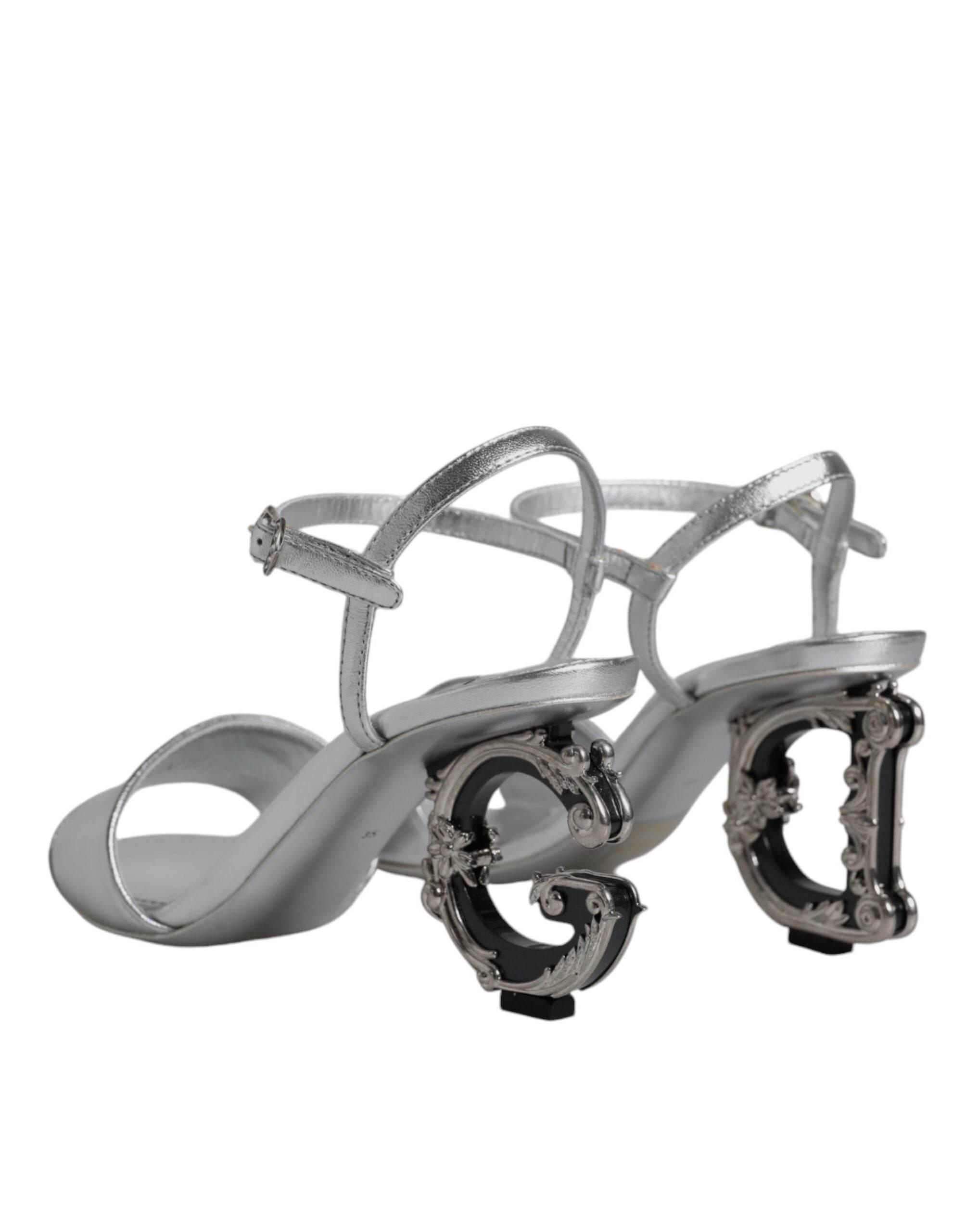 Dolce & Gabbana Silver KEIRA Heels Ankle Strap Sandals Shoes - Hilstor