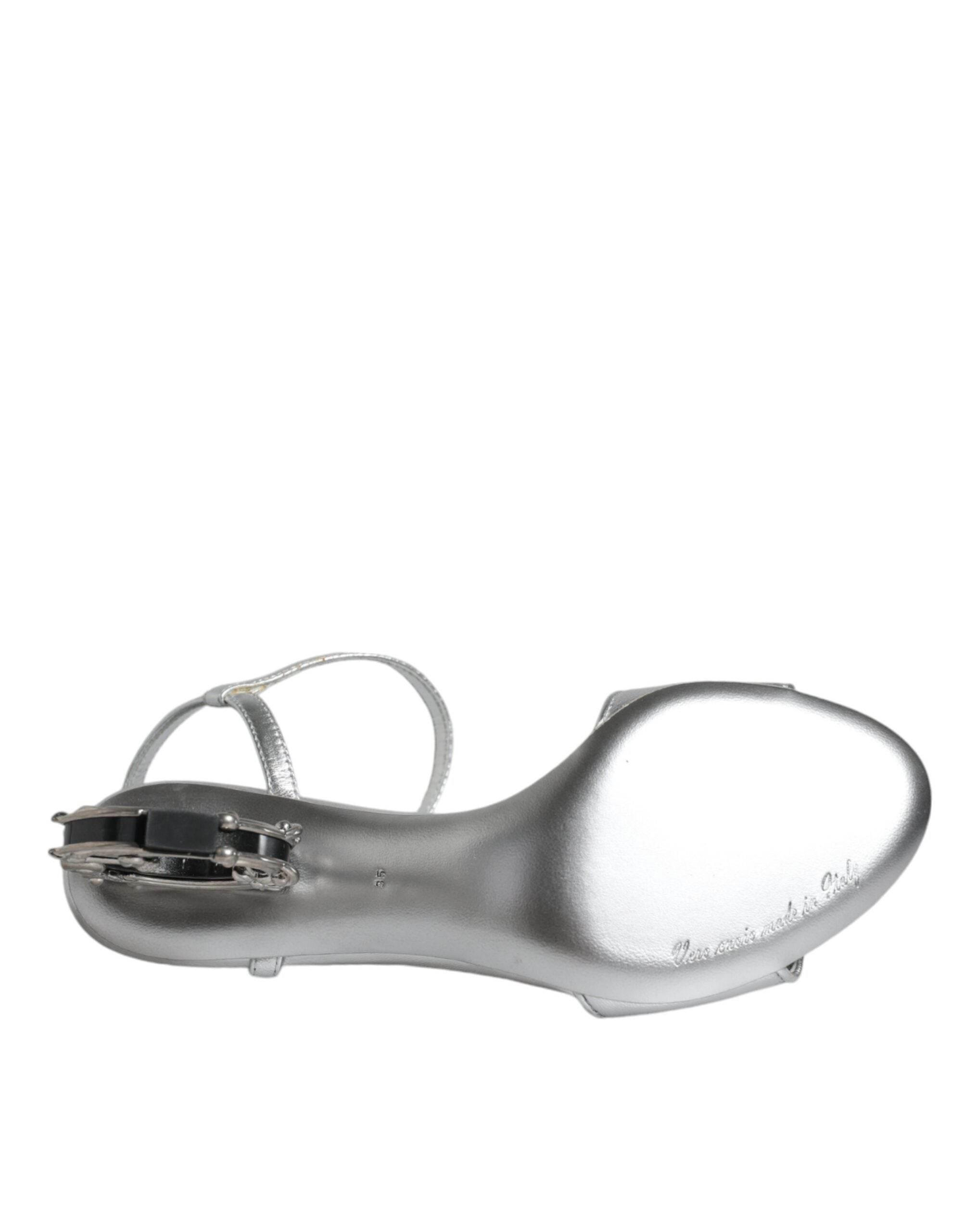 Dolce & Gabbana Silver KEIRA Heels Ankle Strap Sandals Shoes - Hilstor