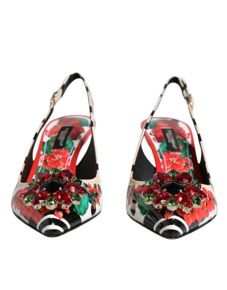 Dolce & Gabbana Multicolor Leather Crystal Heels Slingback Shoes - Hilstor