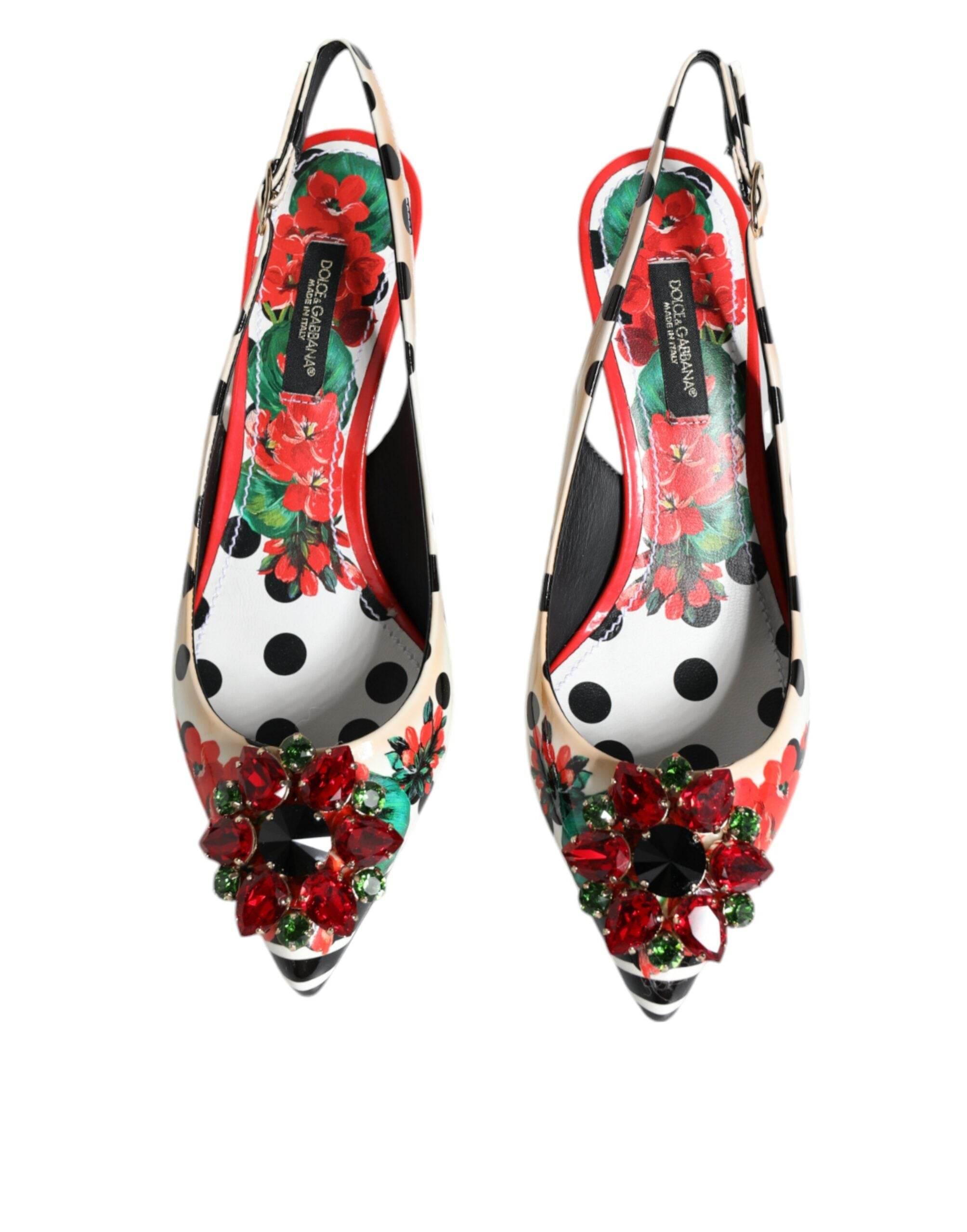 Dolce & Gabbana Multicolor Leather Crystal Heels Slingback Shoes - Hilstor