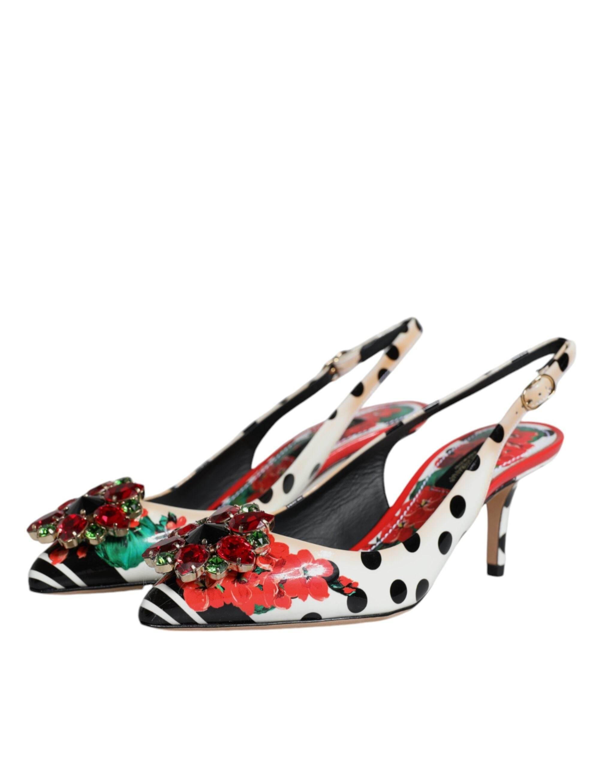 Dolce & Gabbana Multicolor Leather Crystal Heels Slingback Shoes - Hilstor