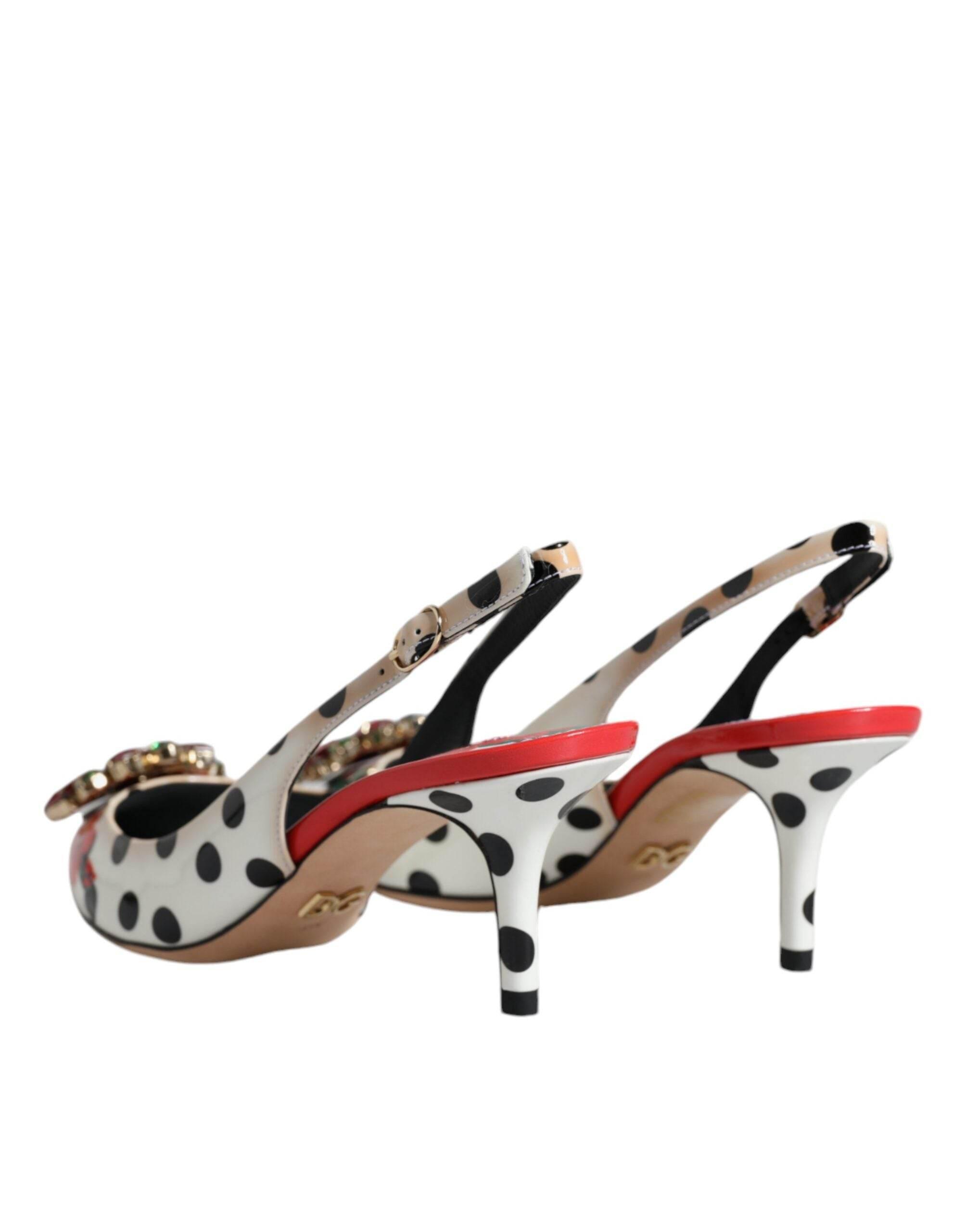 Dolce & Gabbana Multicolor Leather Crystal Heels Slingback Shoes - Hilstor