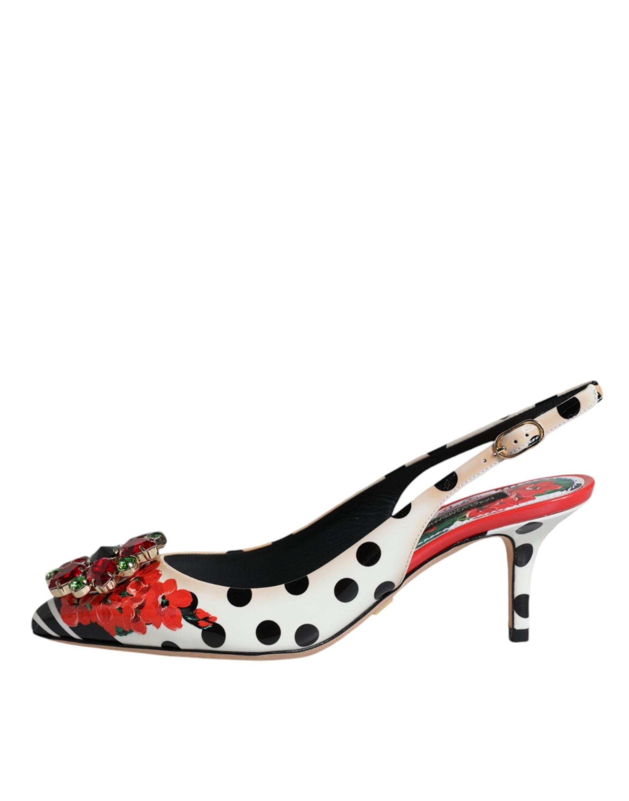 Dolce & Gabbana Multicolor Leather Crystal Heels Slingback Shoes - Hilstor