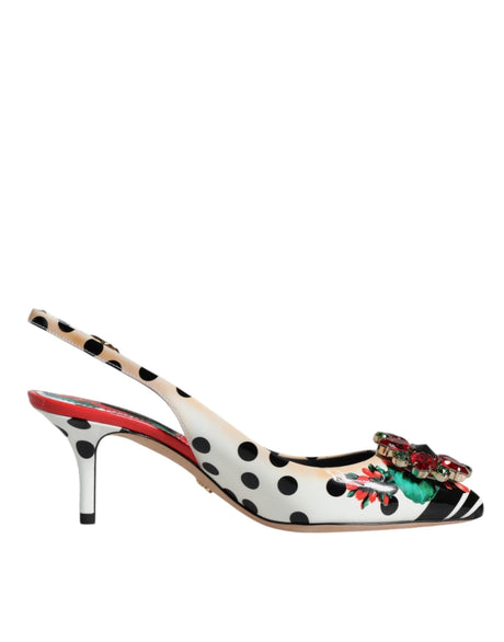 Dolce & Gabbana Multicolor Leather Crystal Heels Slingback Shoes - Hilstor