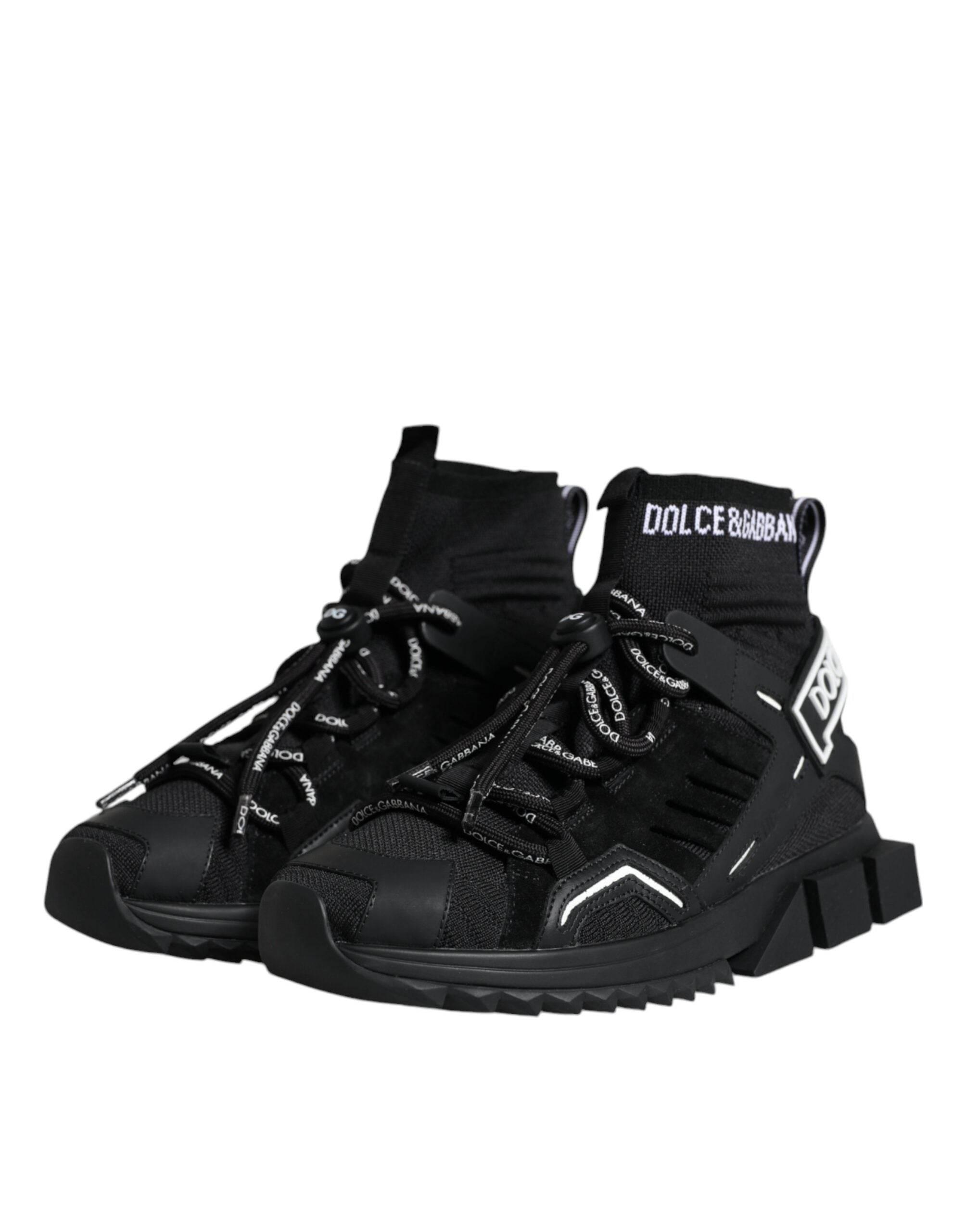 Dolce & Gabbana Black Sorrento Socks Logo Sneakers Shoes - Hilstor