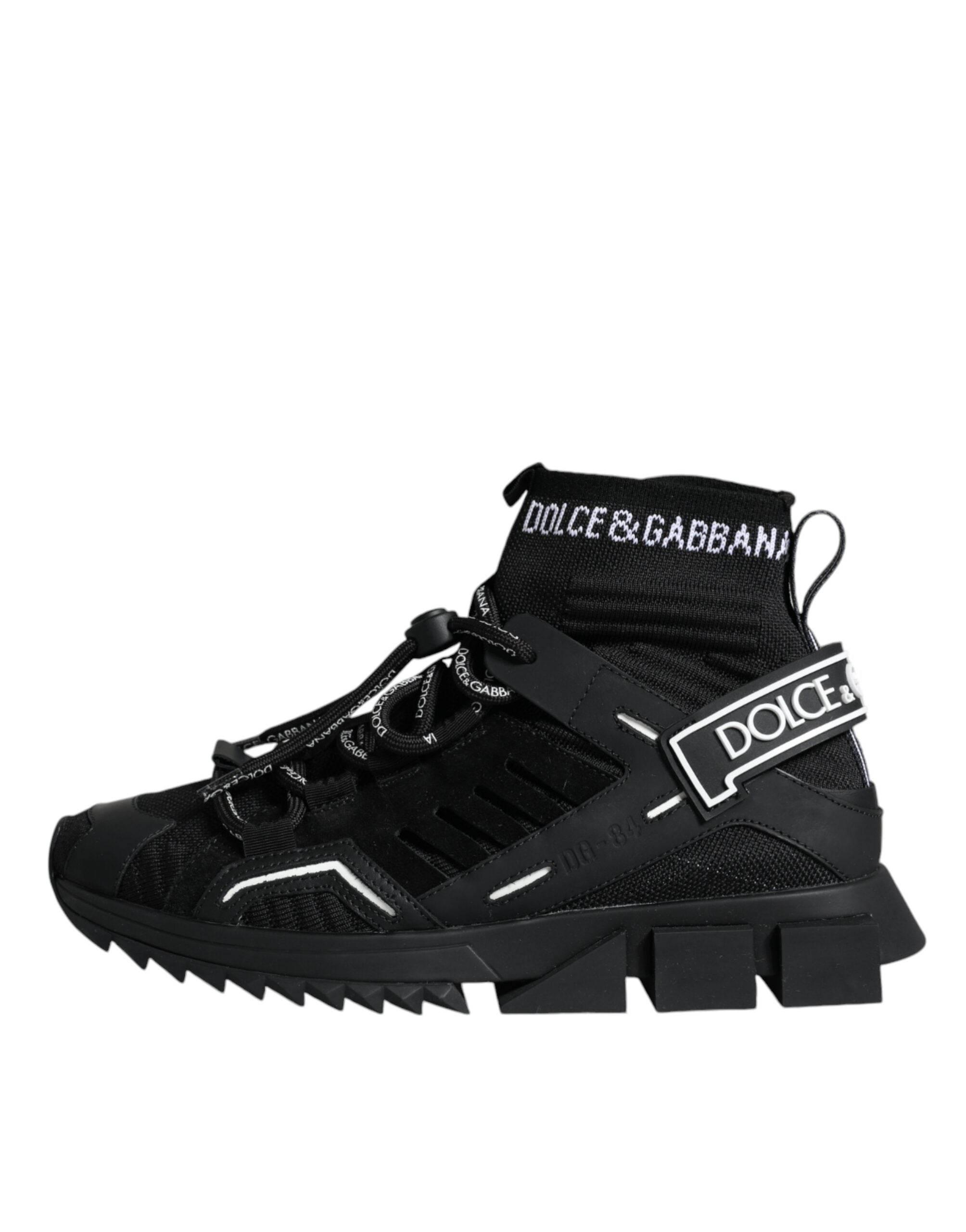 Dolce & Gabbana Black Sorrento Socks Logo Sneakers Shoes - Hilstor
