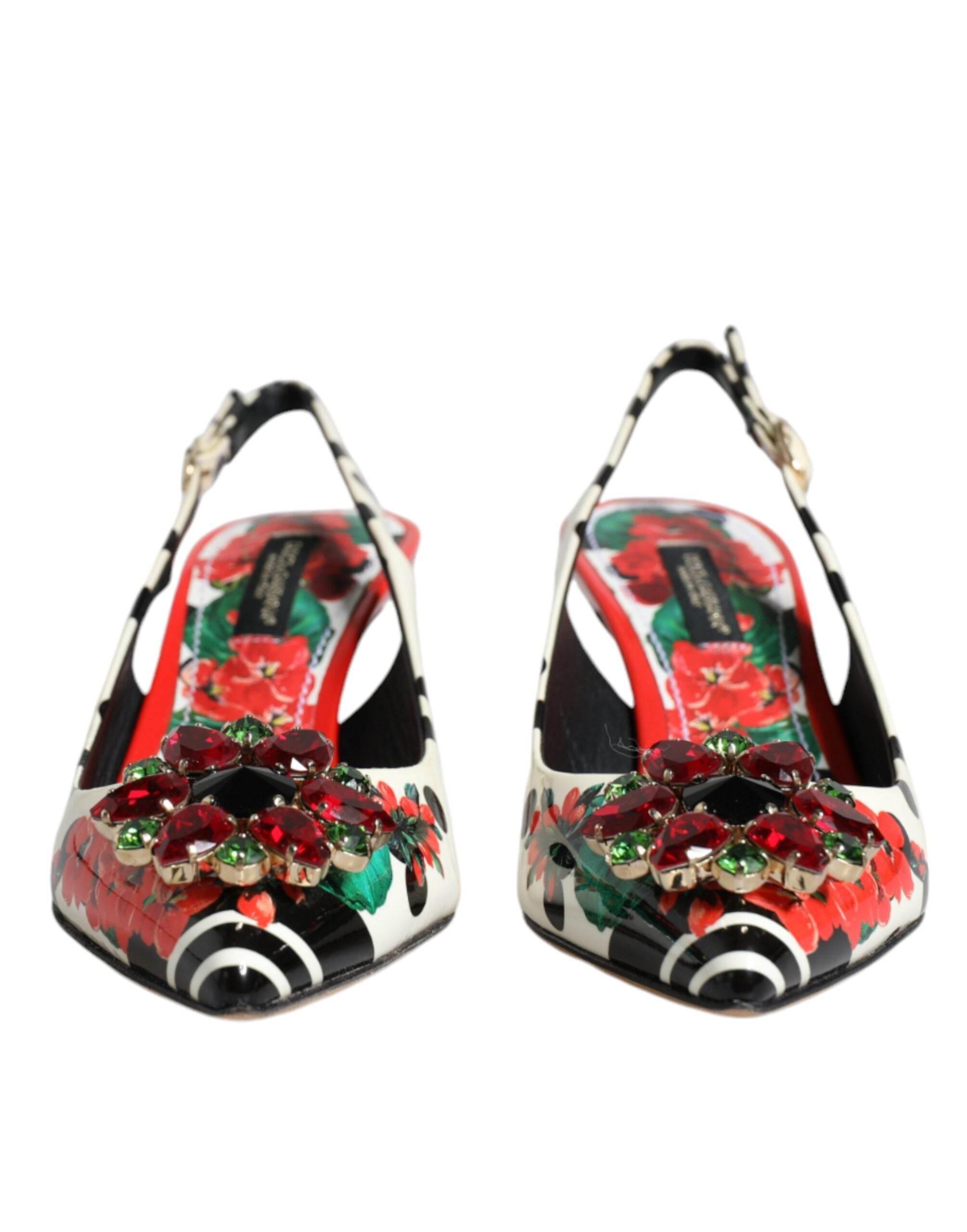 Dolce & Gabbana Multicolor Leather Crystal Heels Slingback Shoes - Hilstor