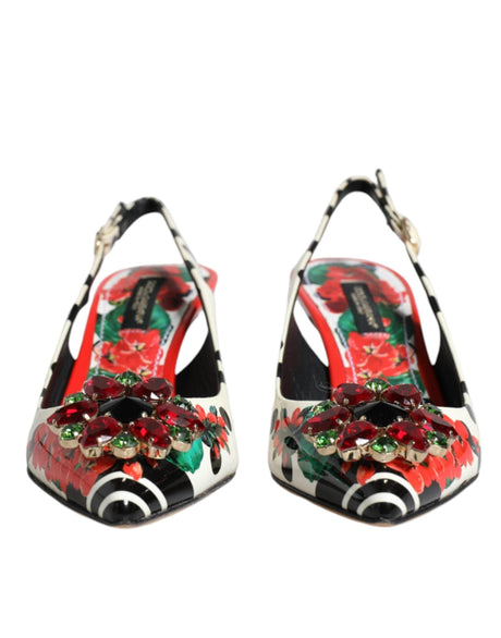 Dolce & Gabbana Multicolor Leather Crystal Heels Slingback Shoes - Hilstor