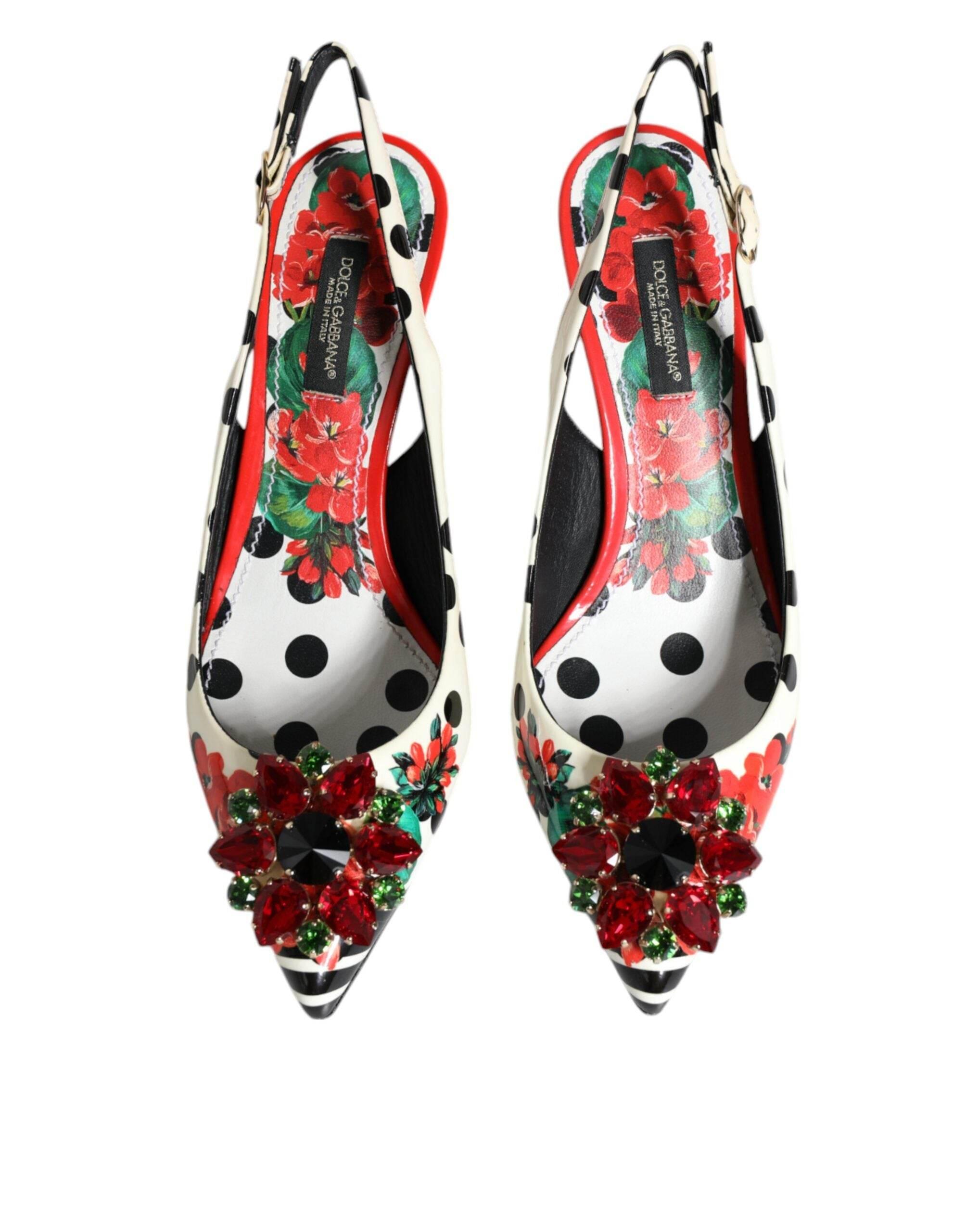 Dolce & Gabbana Multicolor Leather Crystal Heels Slingback Shoes - Hilstor
