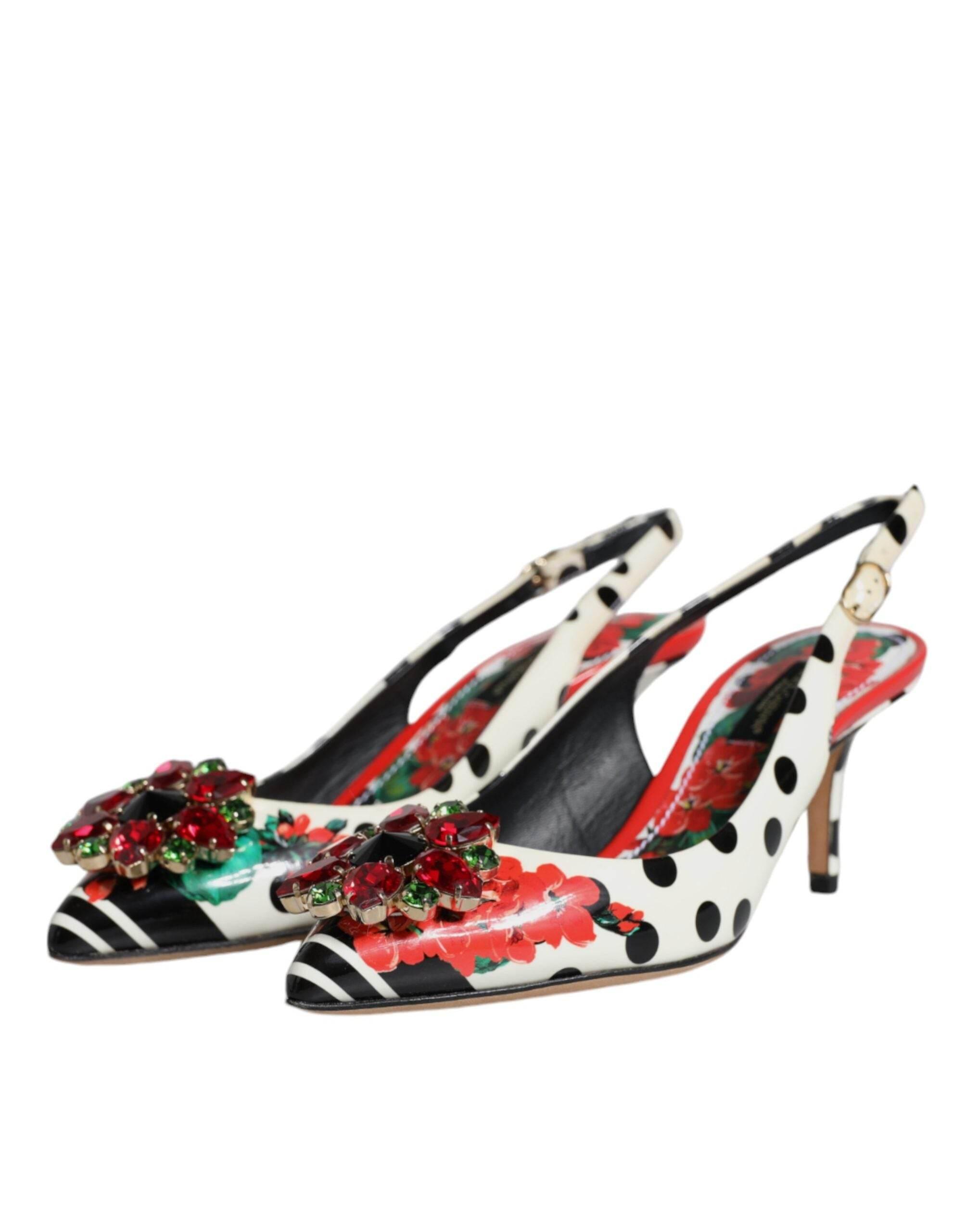 Dolce & Gabbana Multicolor Leather Crystal Heels Slingback Shoes - Hilstor