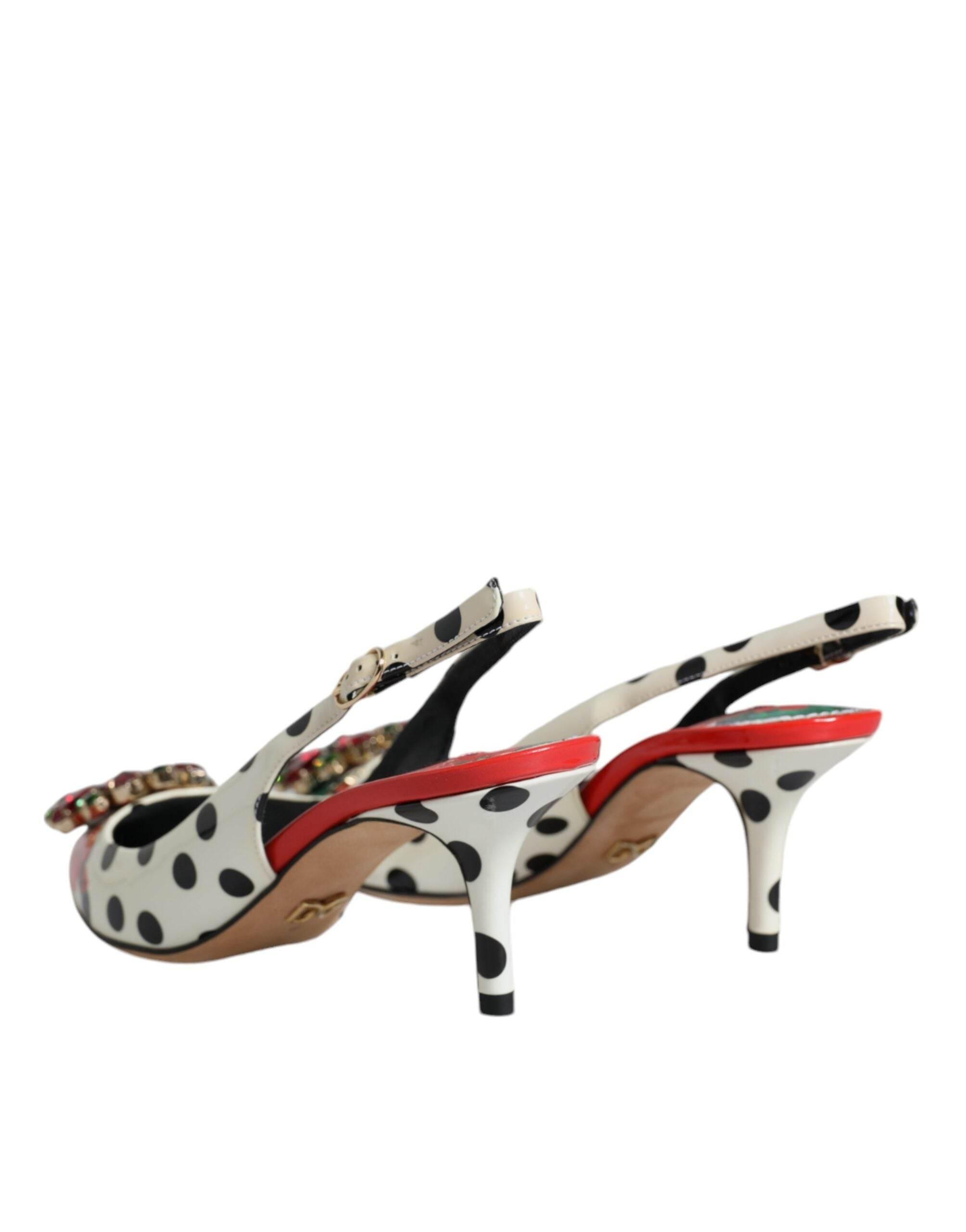 Dolce & Gabbana Multicolor Leather Crystal Heels Slingback Shoes - Hilstor