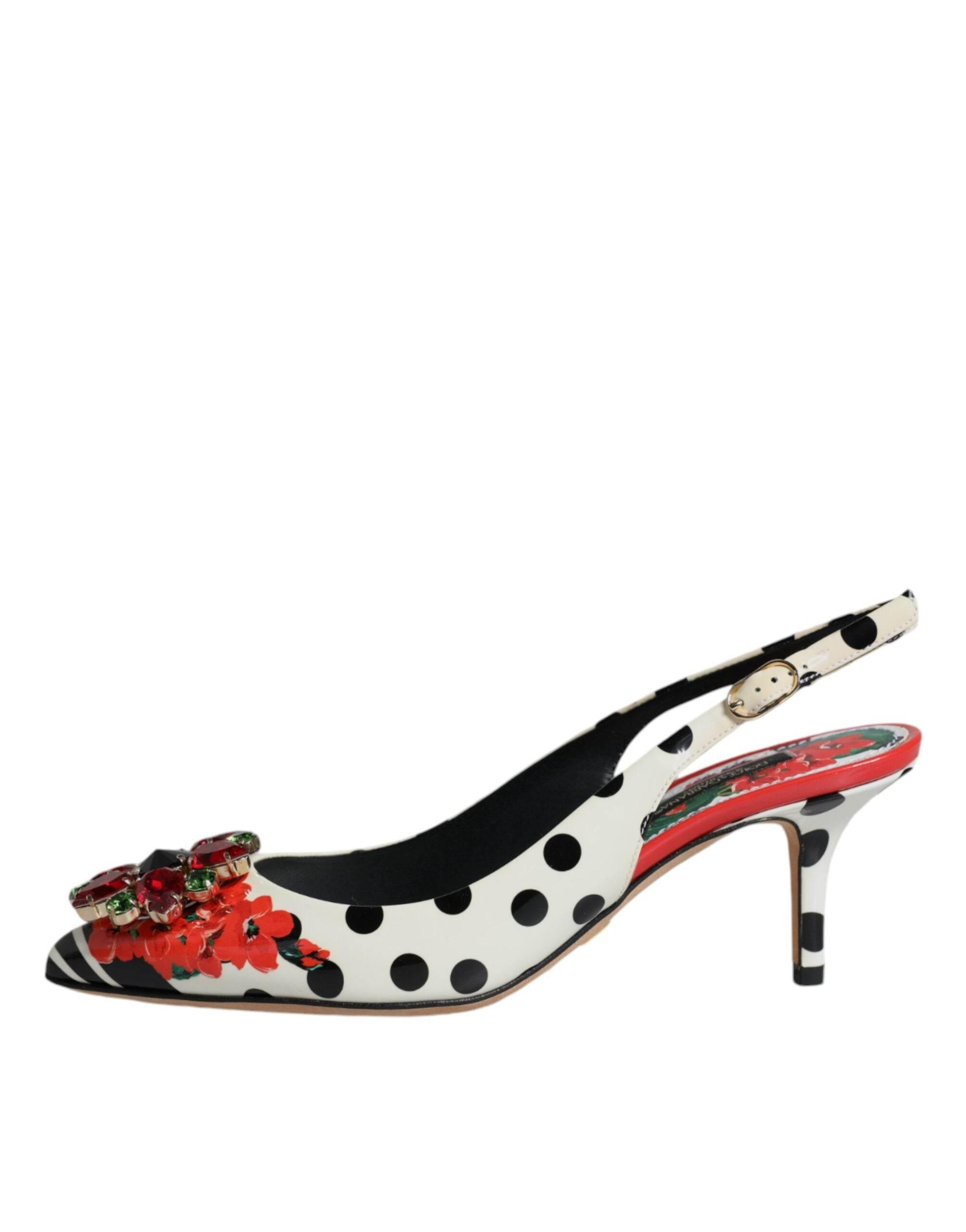 Dolce & Gabbana Multicolor Leather Crystal Heels Slingback Shoes - Hilstor
