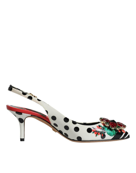 Dolce & Gabbana Multicolor Leather Crystal Heels Slingback Shoes - Hilstor