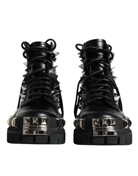 Dolce & Gabbana Black Leather Studded Trekking Boots Shoes - Hilstor