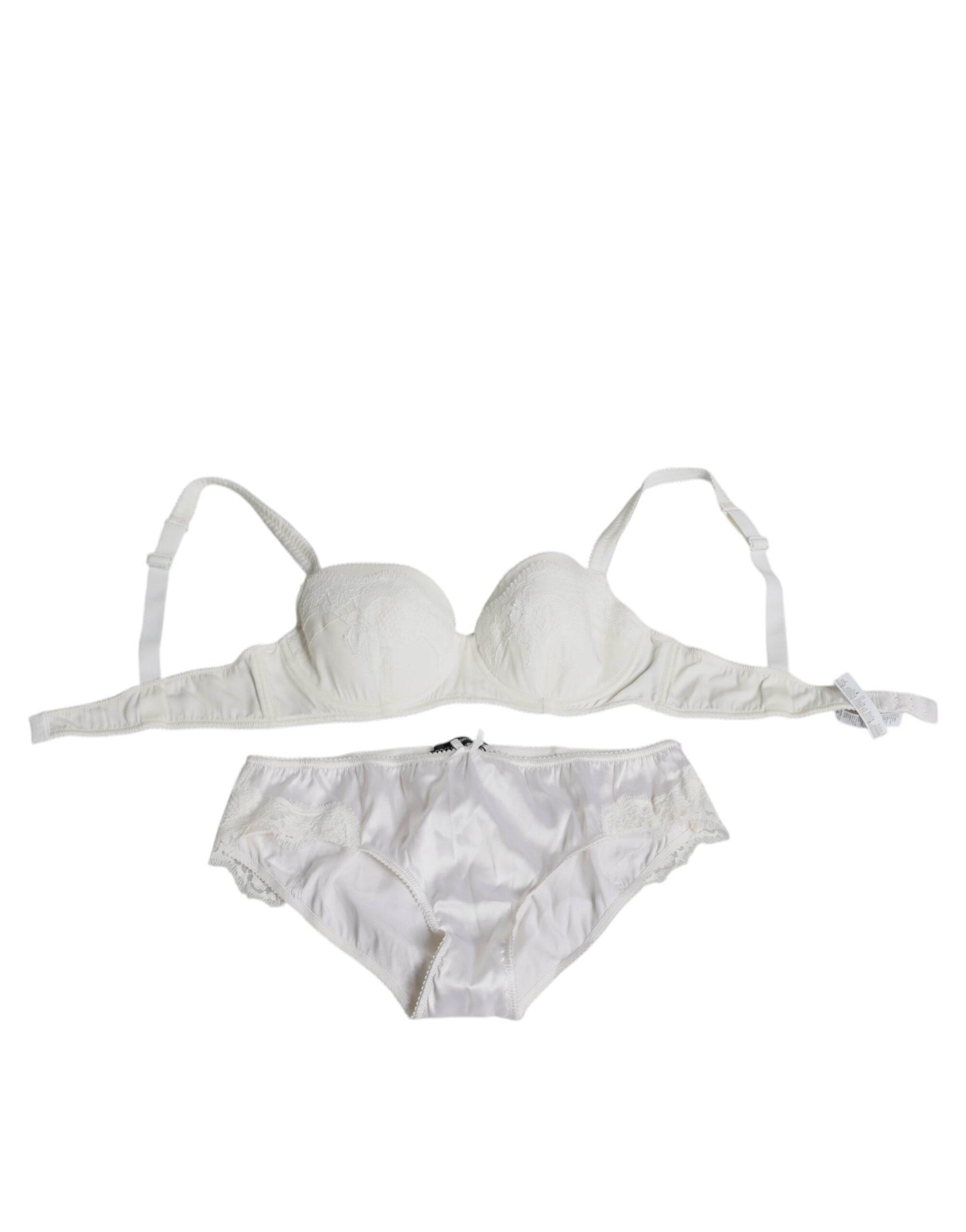 Dolce & Gabbana White Silk Stretch Panty Balconette Bra Underwear - Hilstor