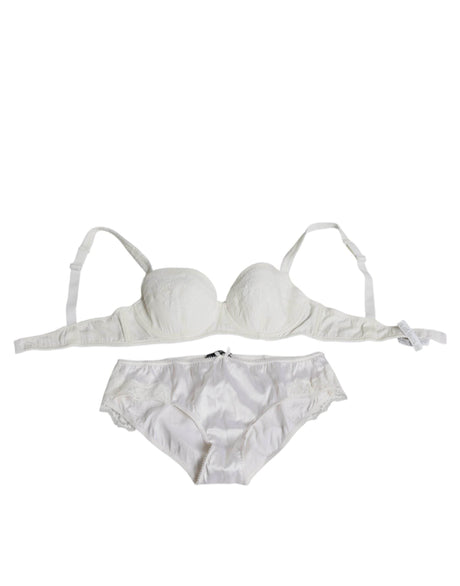Dolce & Gabbana White Silk Stretch Panty Balconette Bra Underwear - Hilstor