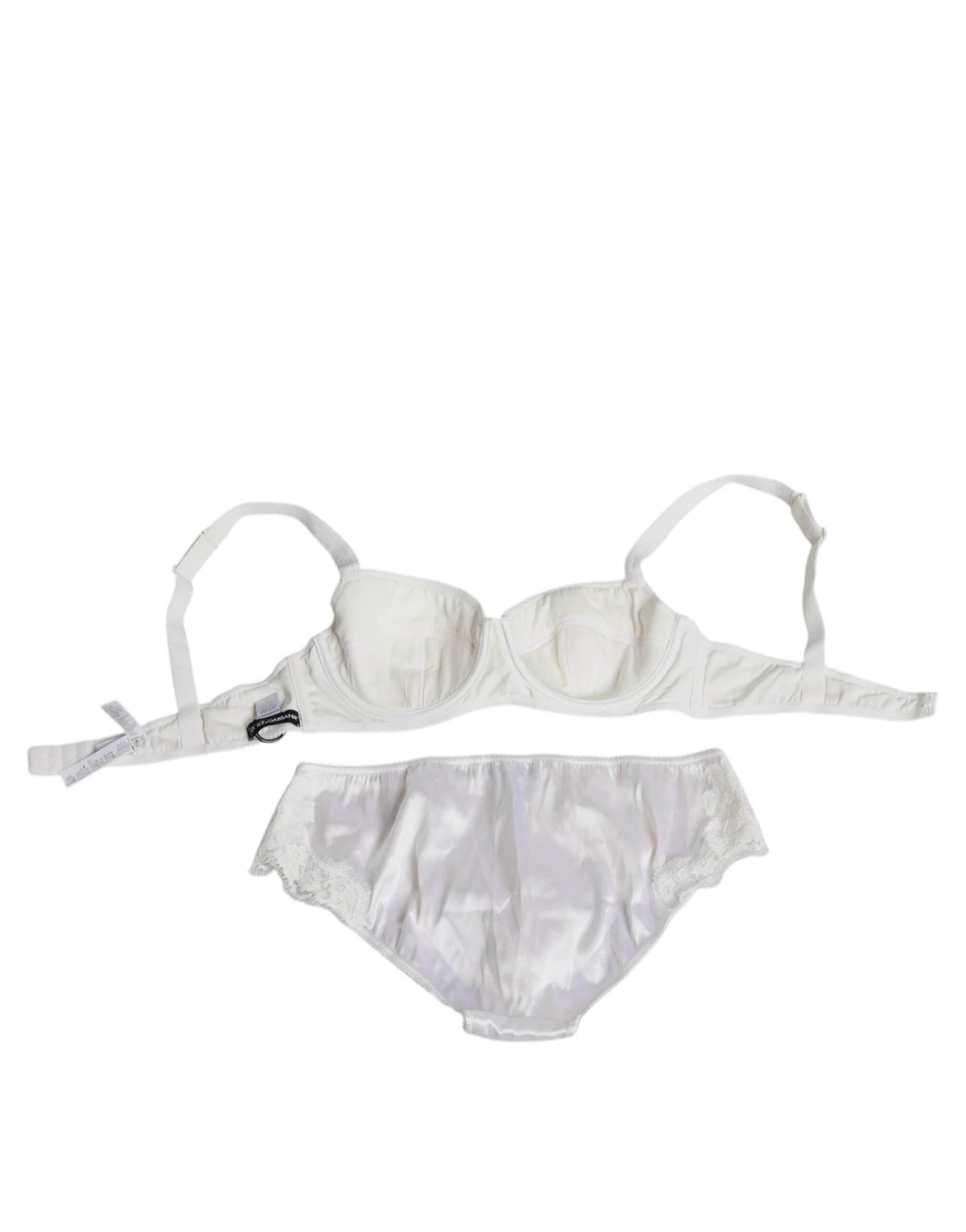 Dolce & Gabbana White Silk Stretch Panty Balconette Bra Underwear - Hilstor