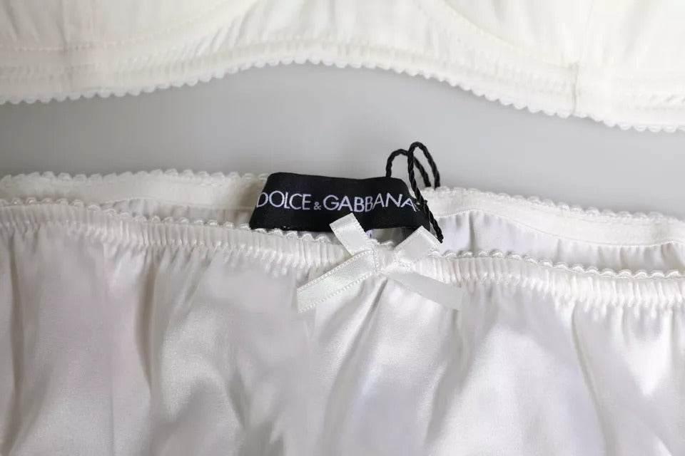 Dolce & Gabbana White Silk Stretch Panty Balconette Bra Underwear - Hilstor