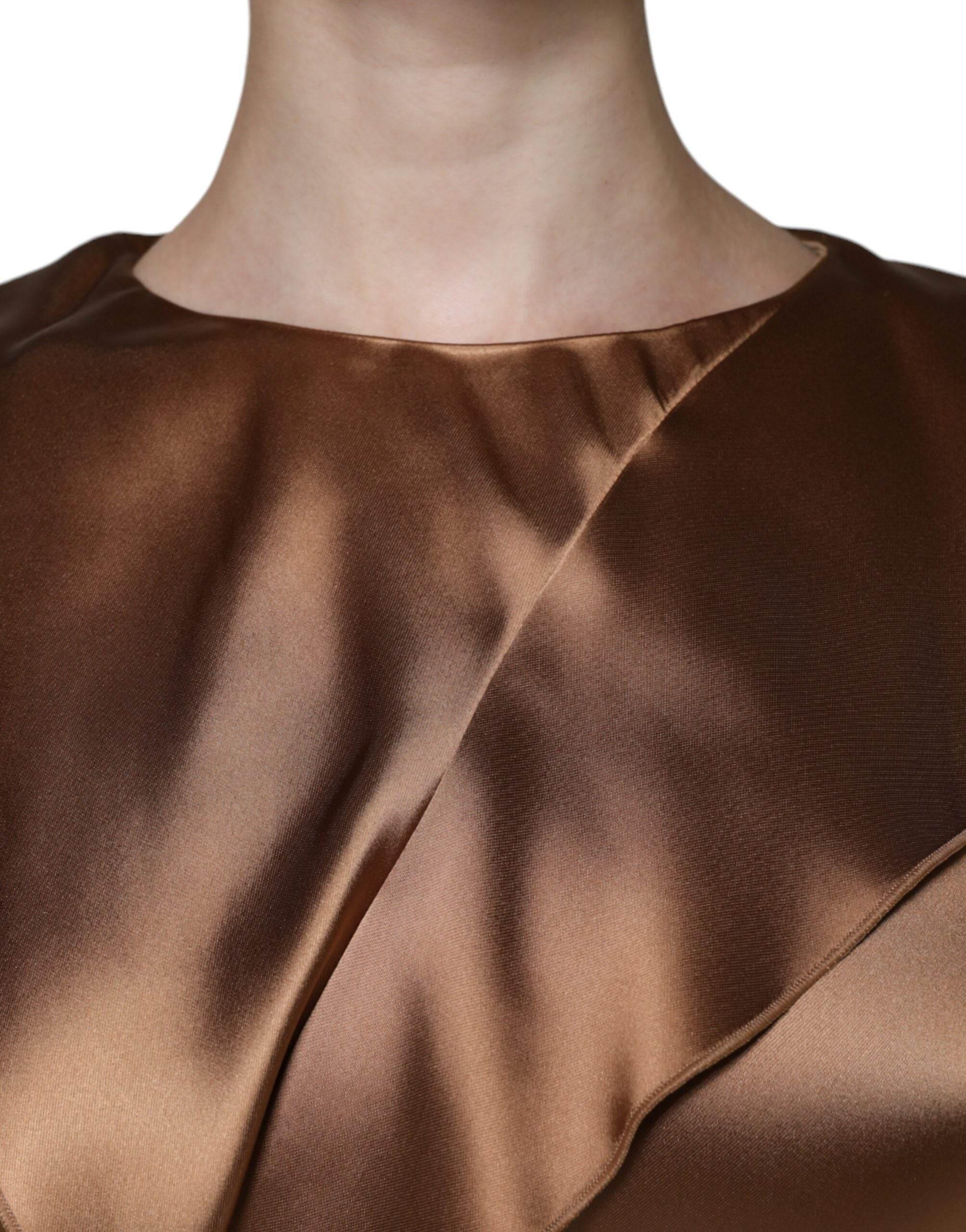 Emporio Armani Brown Satin Long Sleeves Wrap Sheath Mini Dress - Hilstor