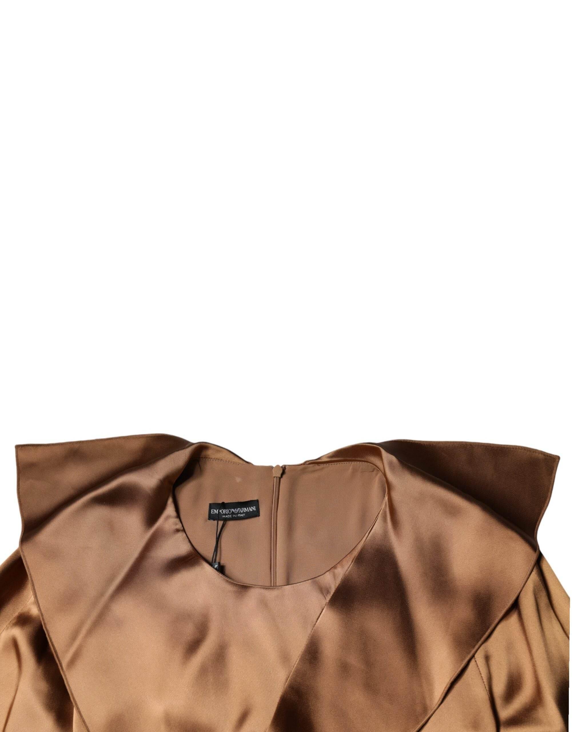 Emporio Armani Brown Satin Long Sleeves Wrap Sheath Mini Dress - Hilstor