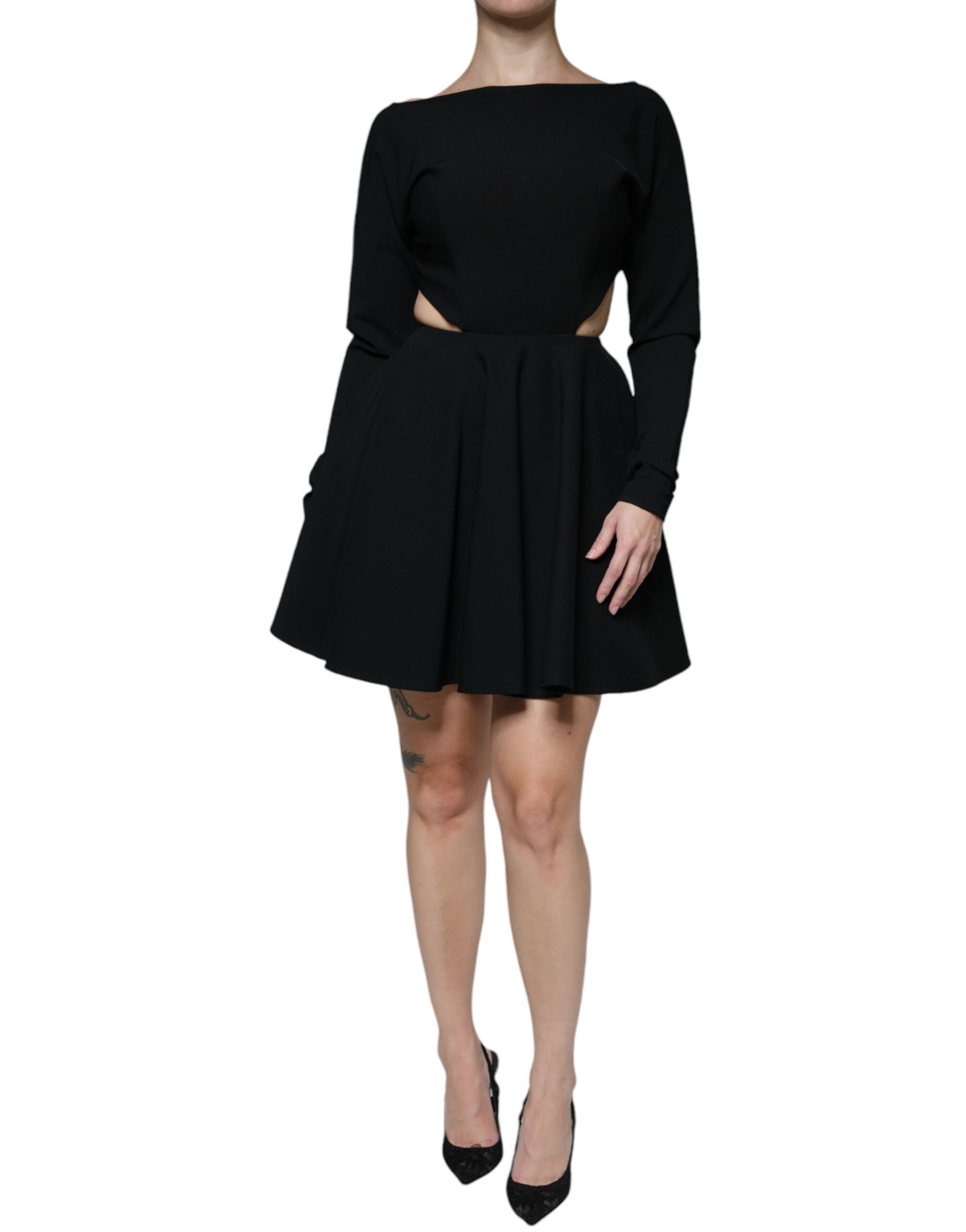 Dolce &amp; Gabbana Sort Viscose Cut Out A-line langærmet minikjole