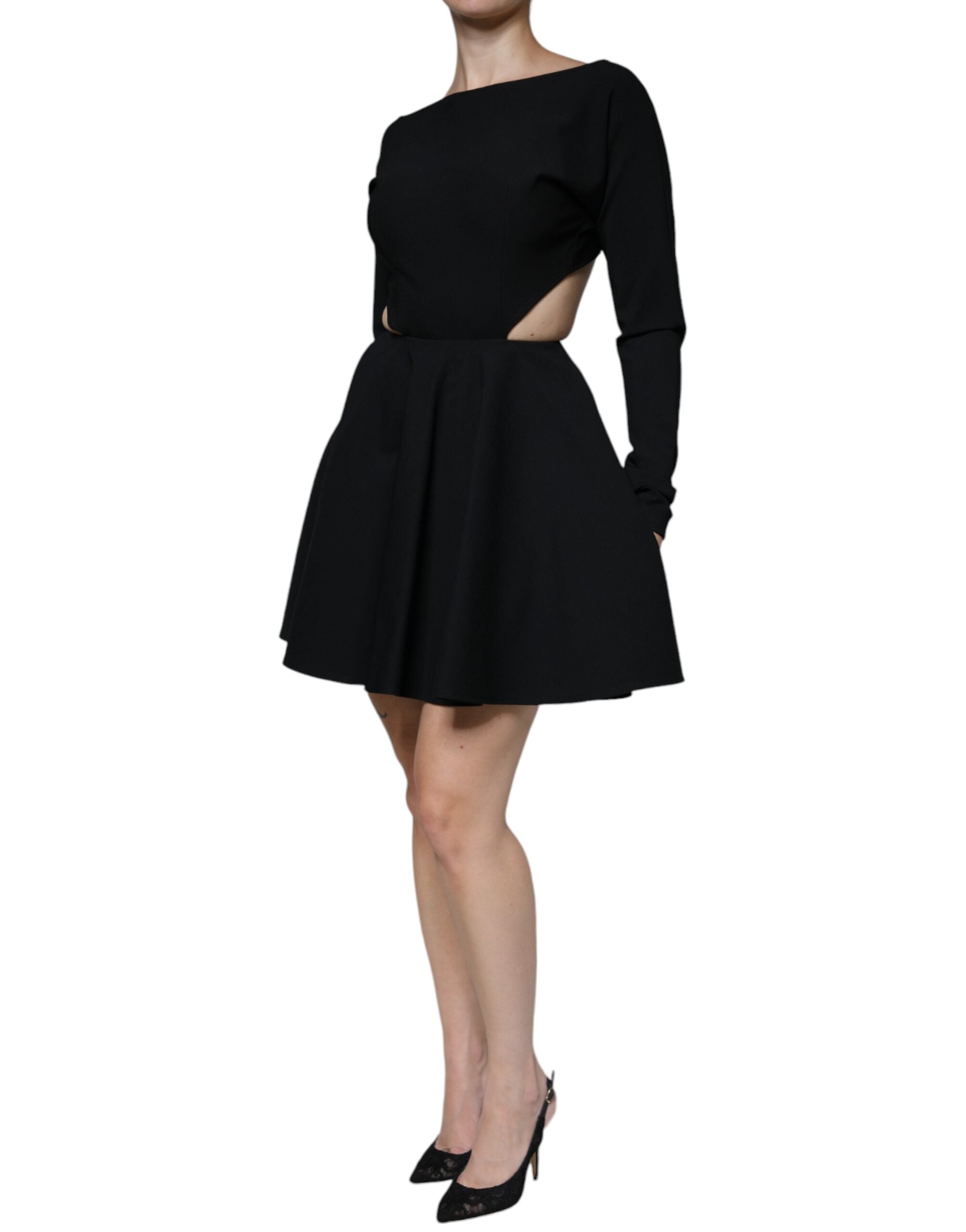 Dolce &amp; Gabbana Sort Viscose Cut Out A-line langærmet minikjole