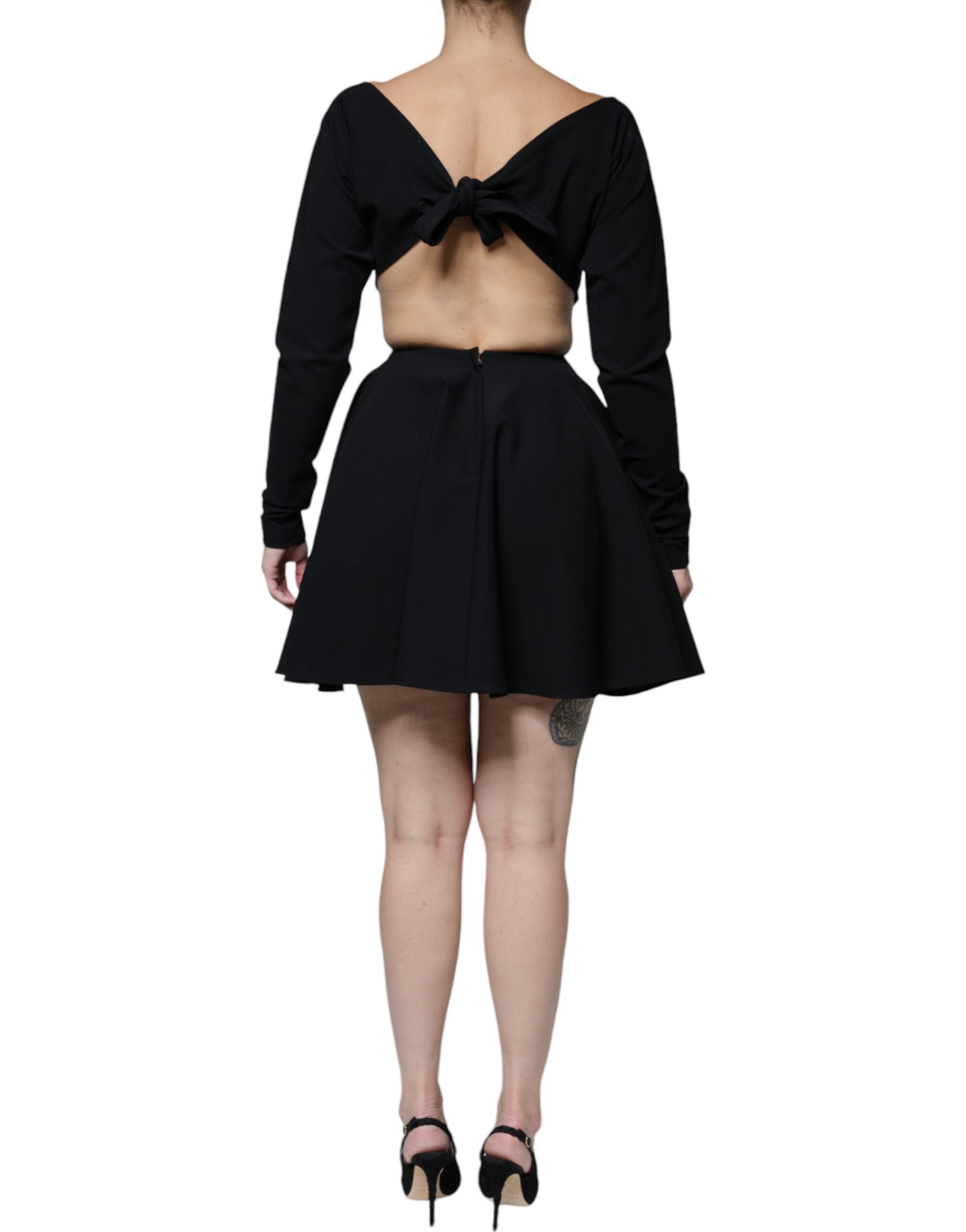 Dolce &amp; Gabbana Sort Viscose Cut Out A-line langærmet minikjole