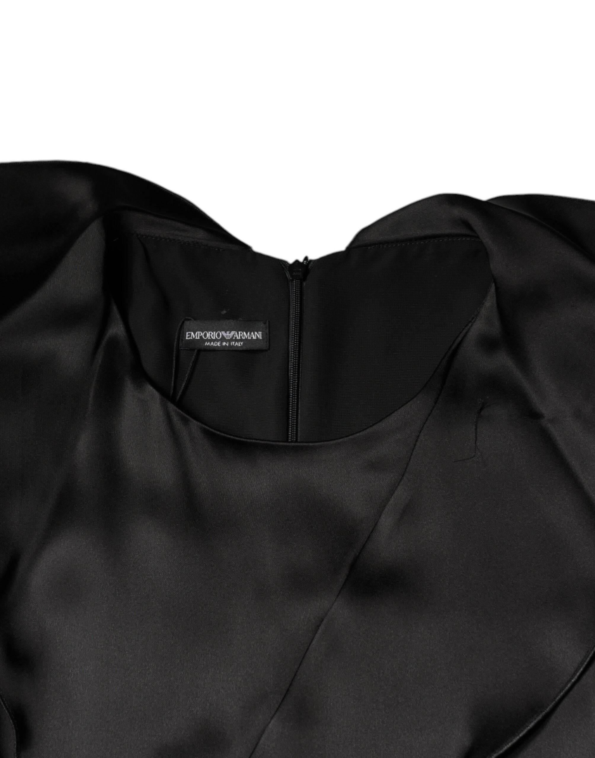 Emporio Armani Black Satin Long Sleeves Wrap Sheath Mini Dress - Hilstor