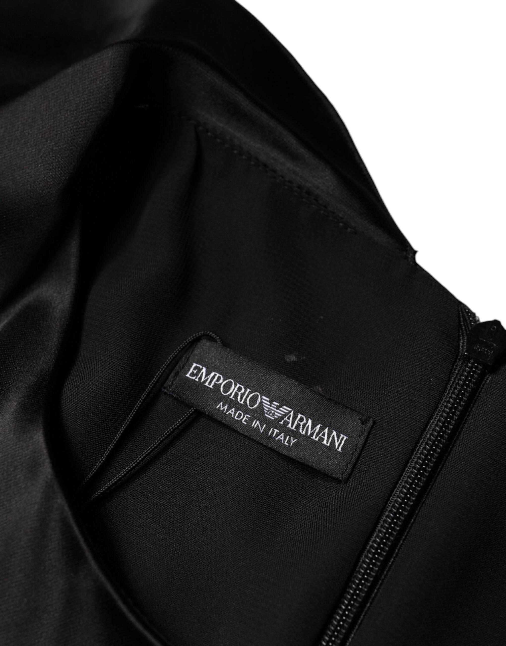 Emporio Armani Black Satin Long Sleeves Wrap Sheath Mini Dress - Hilstor