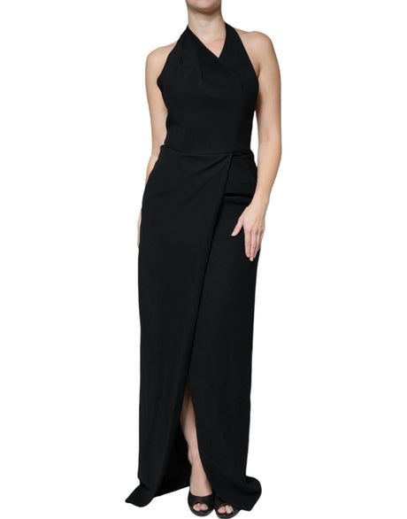 Emporio Armani Black Sleeveless Halter Sheath Long Gown Dress - Hilstor