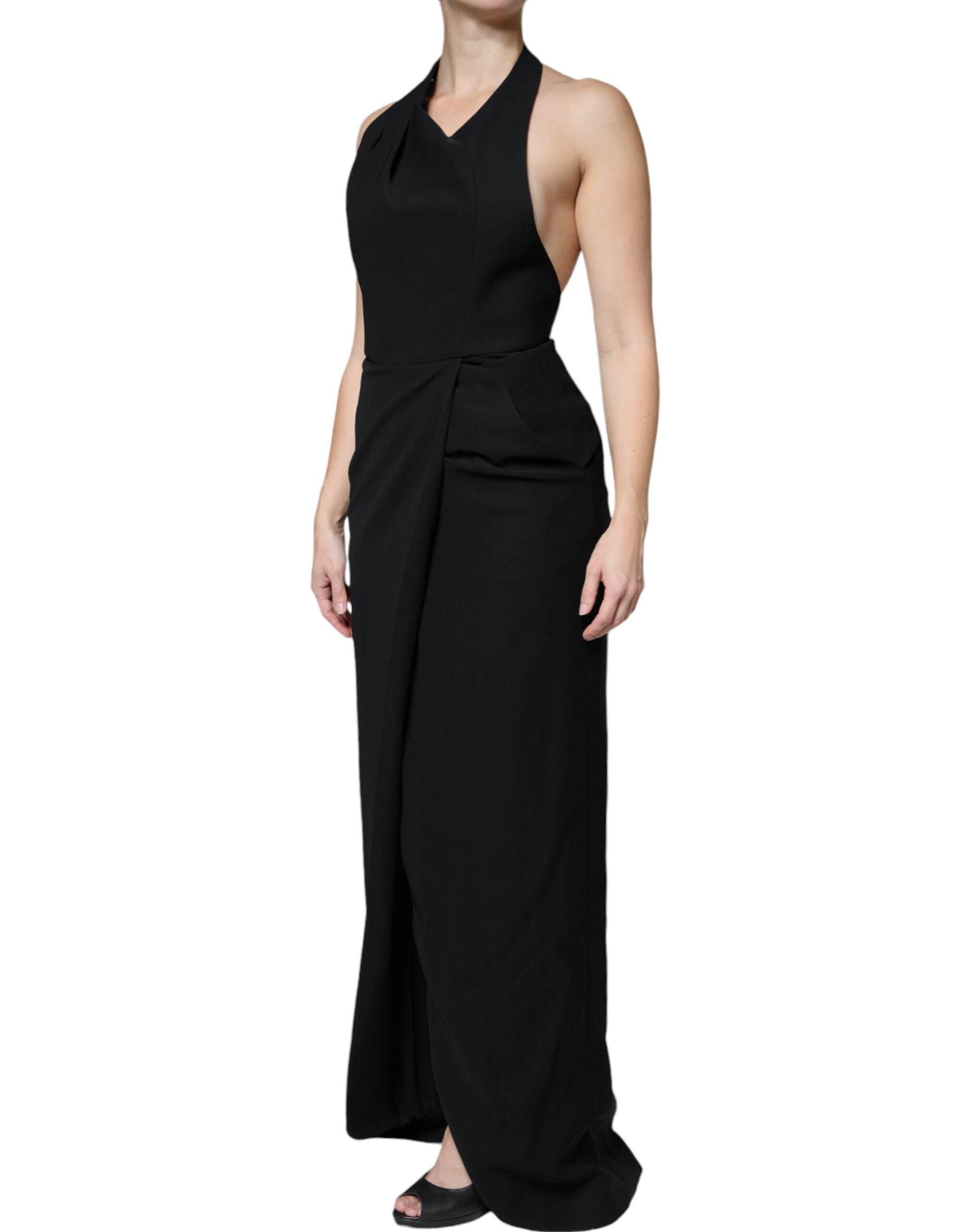Emporio Armani Black Sleeveless Halter Sheath Long Gown Dress - Hilstor