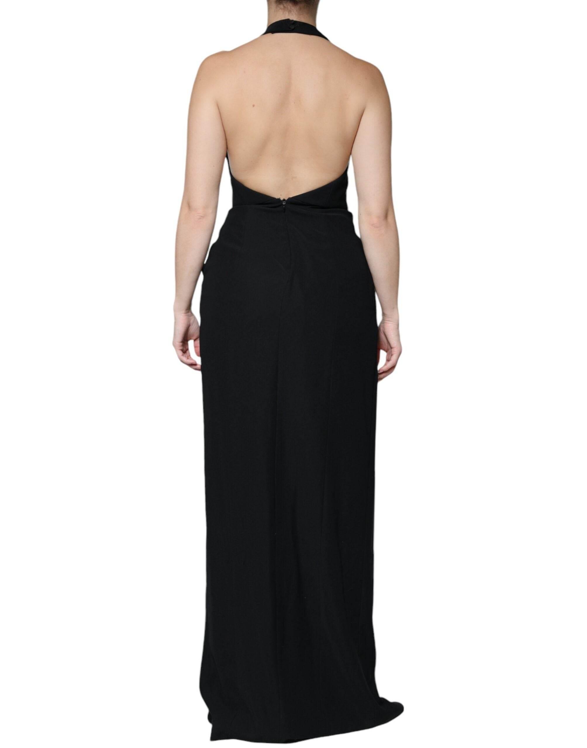 Emporio Armani Black Sleeveless Halter Sheath Long Gown Dress - Hilstor