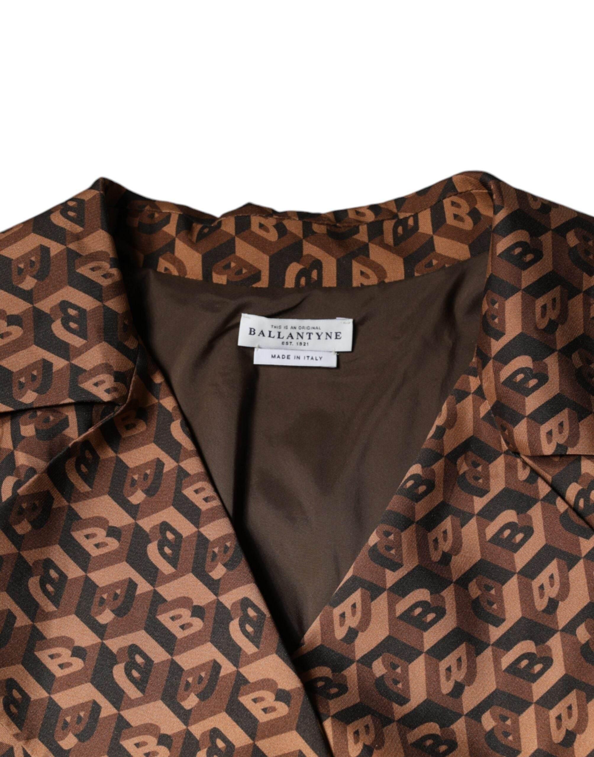 Ballantyne Brown Printed Long Sleeves V-neck Wrap Midi Dress - Hilstor