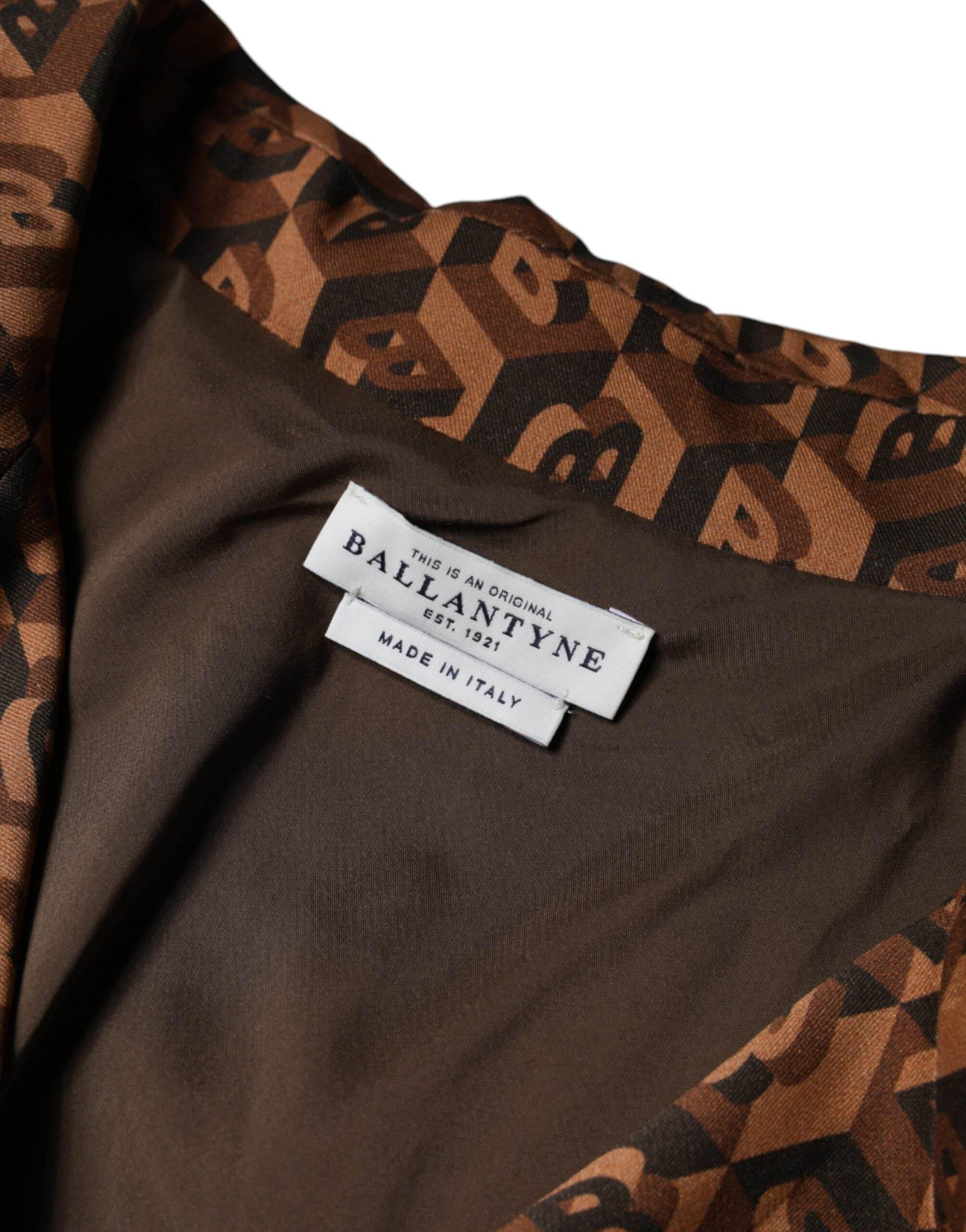 Ballantyne Brown Printed Long Sleeves V-neck Wrap Midi Dress - Hilstor