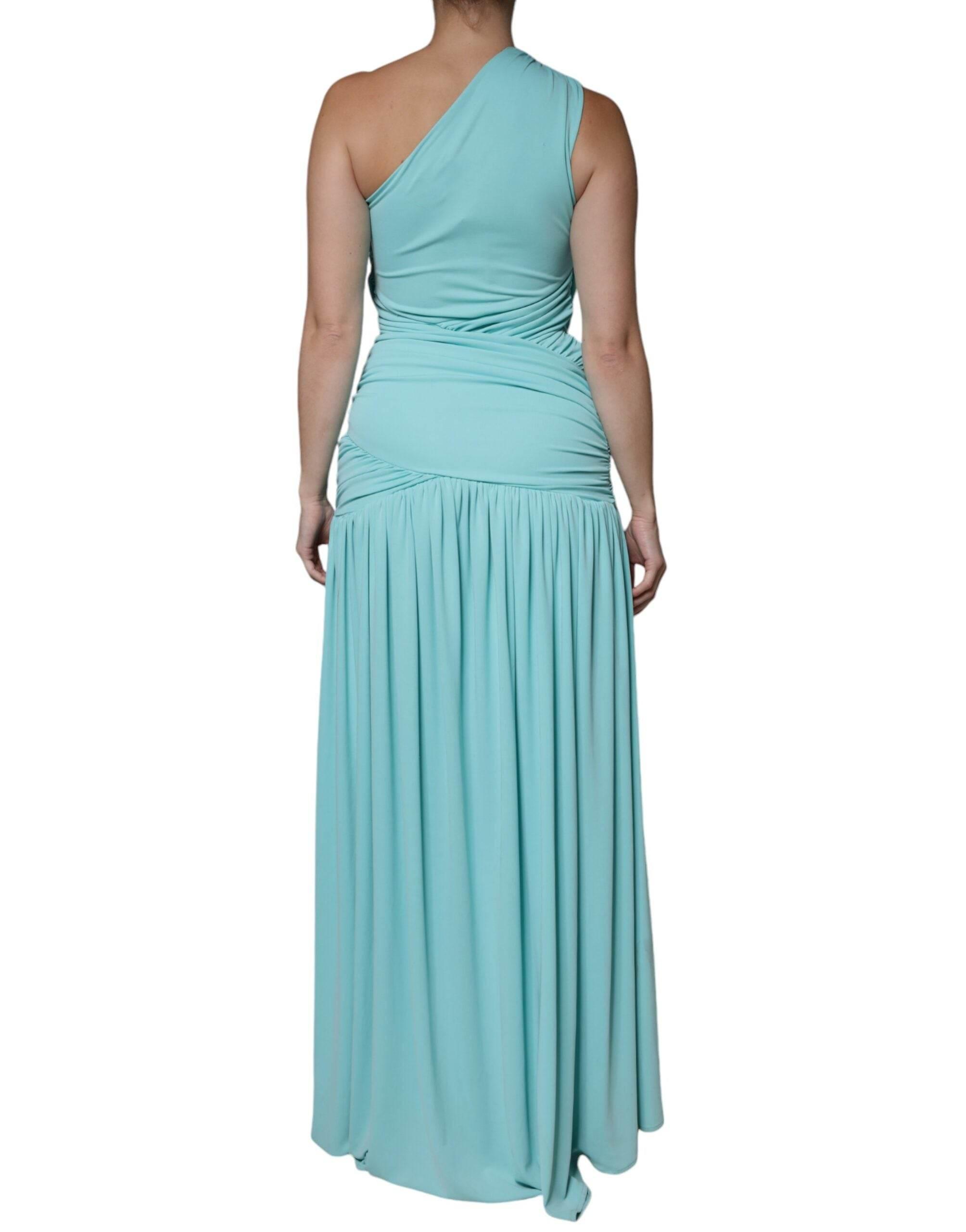 Christian Pellizzari Light Blue Jersey Long Drape One Shoulder Dress - Hilstor
