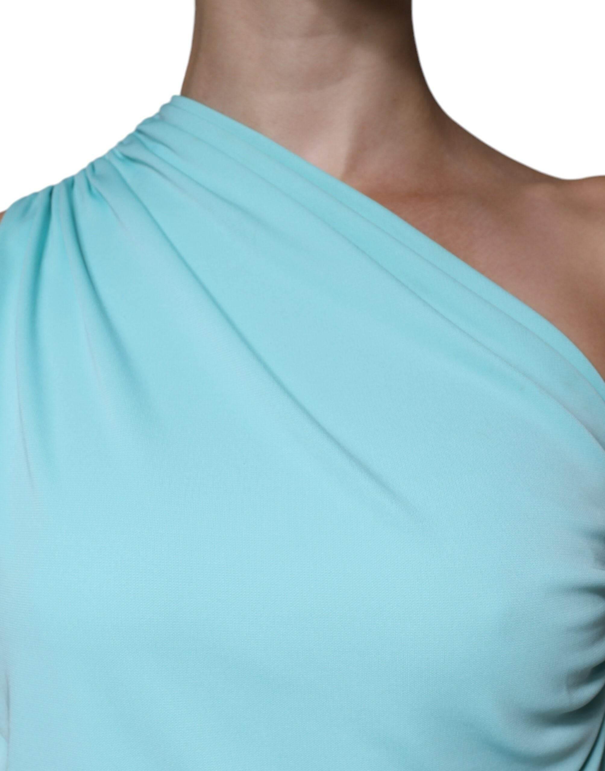 Christian Pellizzari Light Blue Jersey Long Drape One Shoulder Dress - Hilstor
