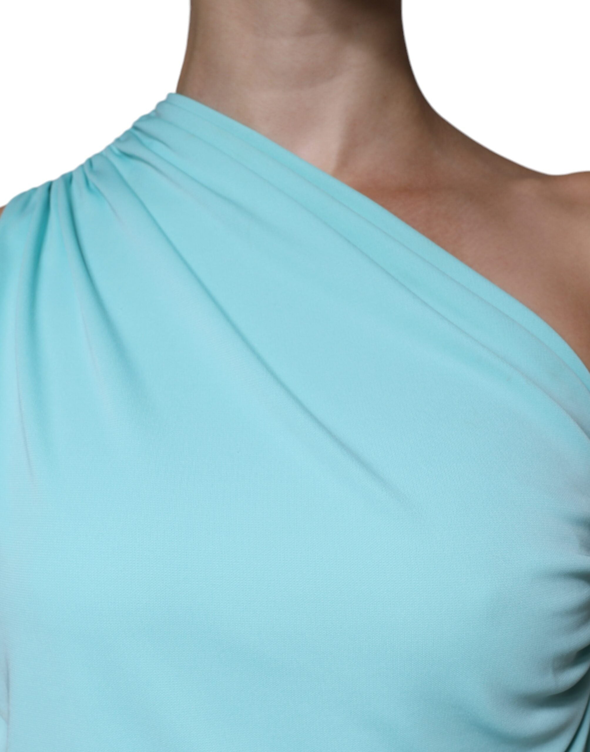 Christian Pellizzari Lyseblå Jersey Lang Drape One Shoulder Kjole